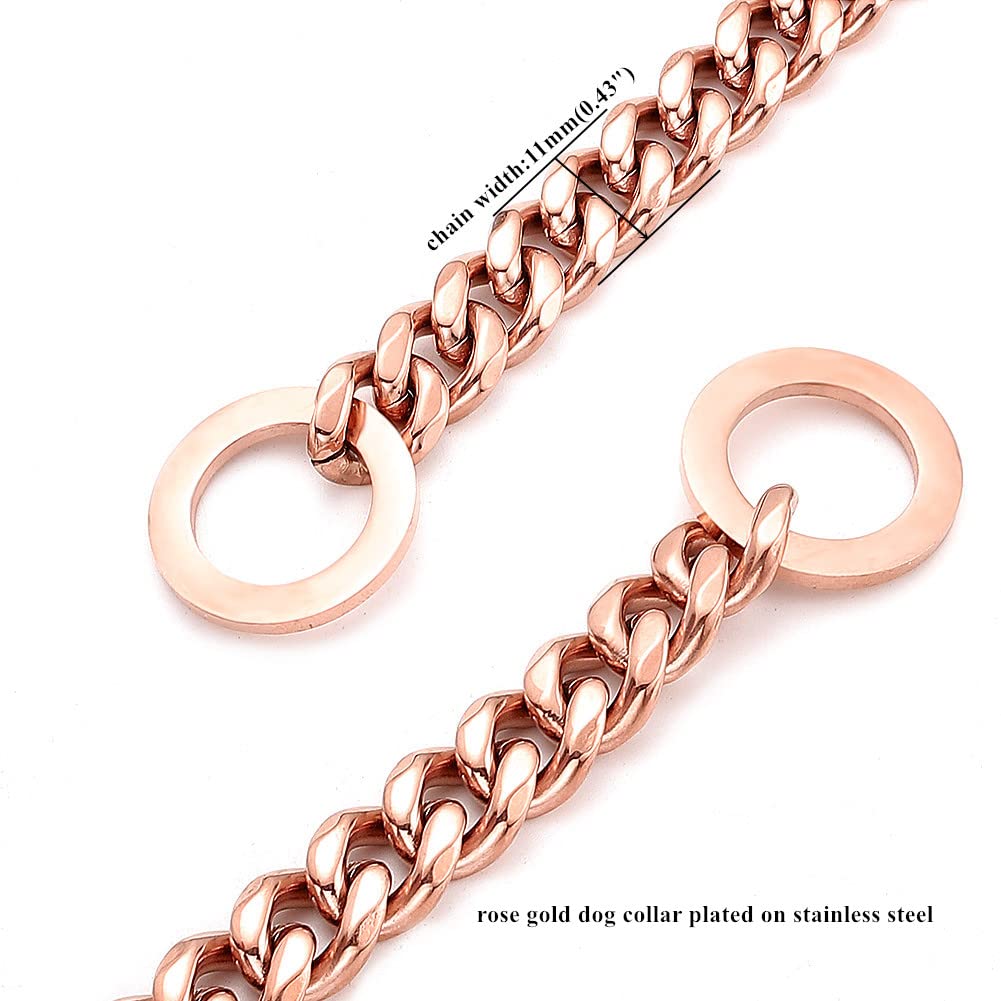 Rumypet Rose Gold Dog Chain Collar 11Mm/15Mm/19Mm Stainless Steel Cuban Link Chain Collar For Small Medium Large Dogs(11Mm,12Inc