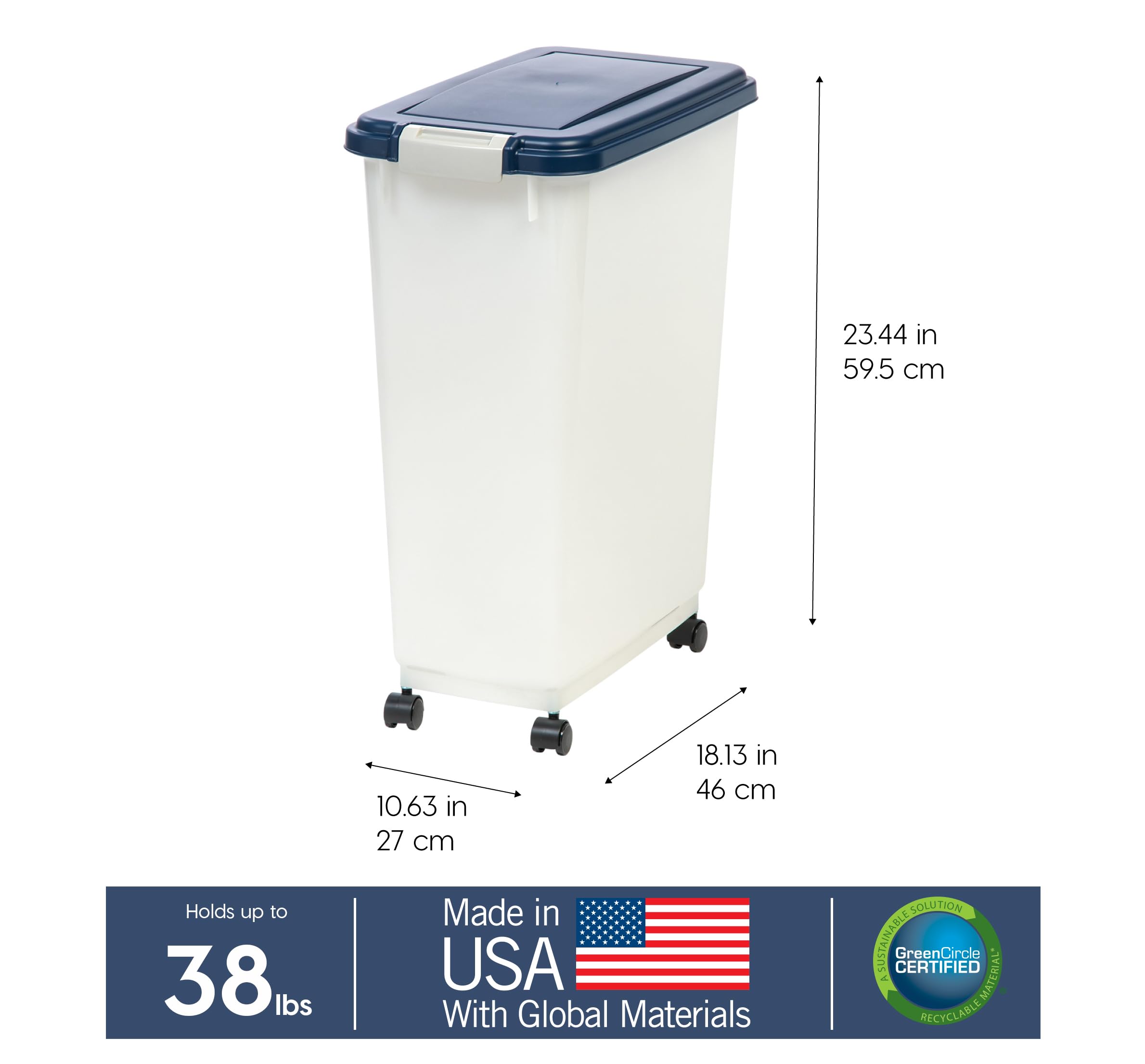 IRIS USA Airtight Dog Food Storage Container, Up to 38 lbs, Attachable Wheels, For Dog Cat Bird and Other Pet Food Storage Bin,