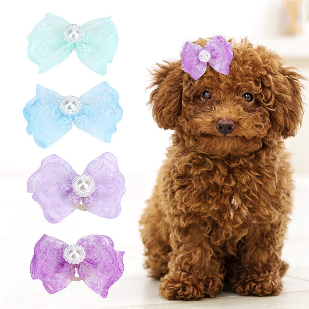 Maxmartt 20Pcs Pet Bowknot, Multicolor Hair Lace Bowknot Bows Grooming Accessories For Cat Medium Small Dog