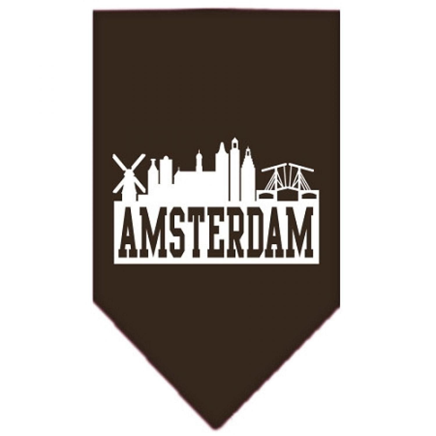Pet and Dog Bandana Screen Printed, "Amsterdam Skyline" Cocoa Large