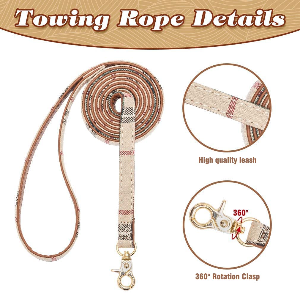 Expawlorer Dog Collar And Leash Set - Classic Plaid Dog Bow Tie And Dog Bandana Collar, Dog Leash Tangle Free, Adjustable Collar