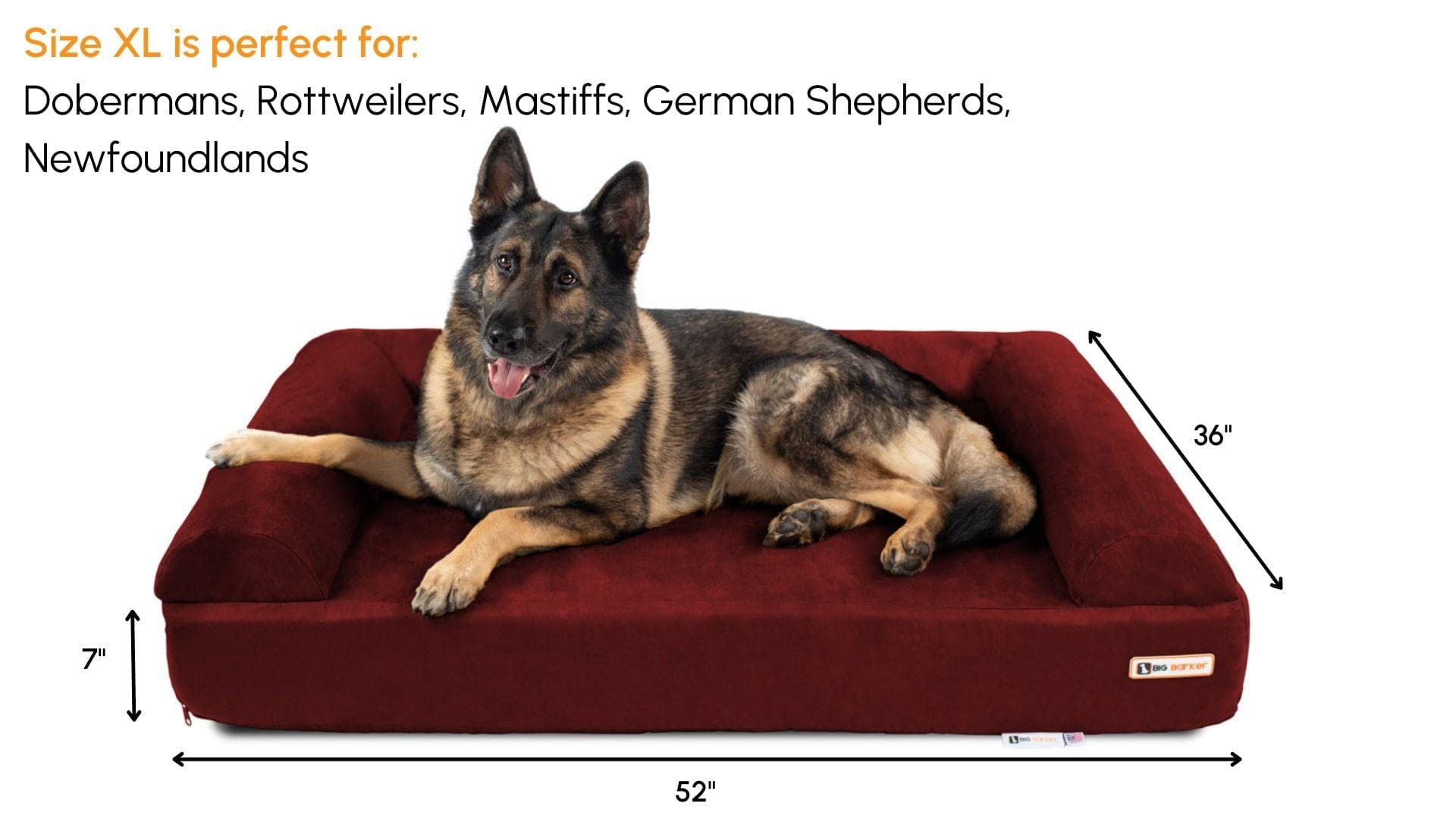 Barker Beds Extra Large Dog Sofa Bed (Xl, Burgundy) - 7 Thick Soft & Comfortable Orthopedic Cushion - Durable Extra Large Dog