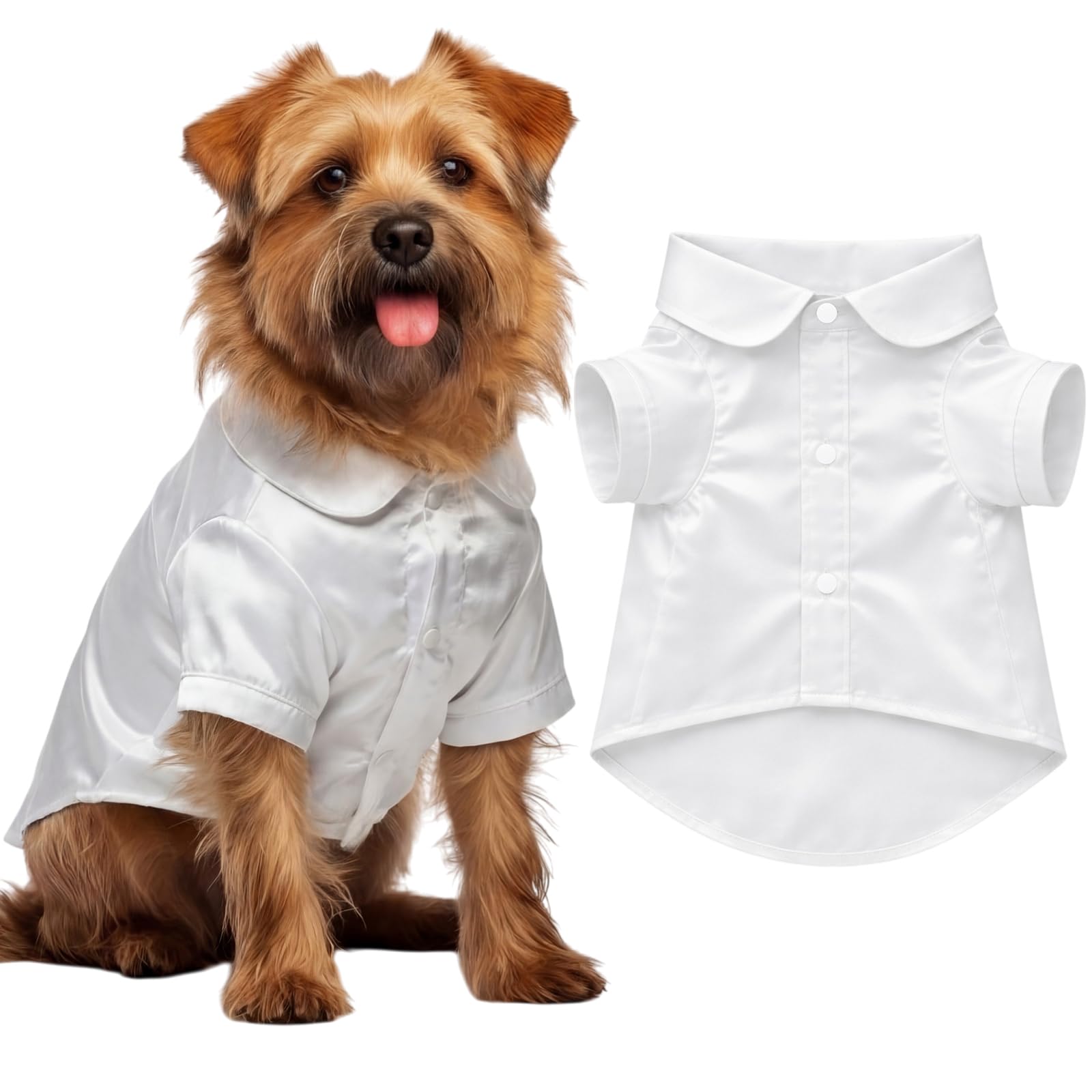 Cosblank Dog Silk Pajamas Shirts Puppy Satin Pjs Pet Sleepwear Soft Faux Silk Lapel Two-Legged for Small Dogs Bridal Party(M,Whi