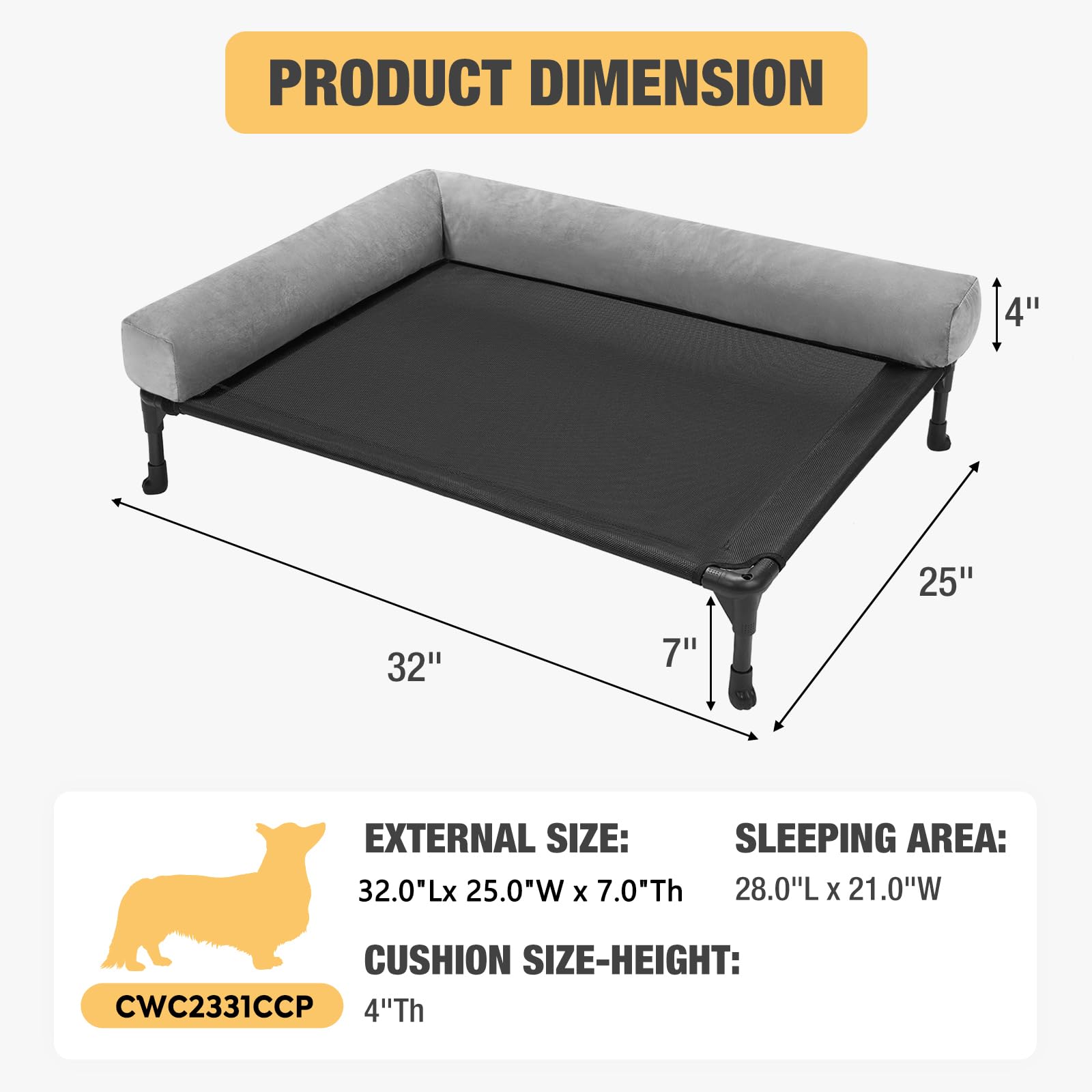 Veehoo Elevated Dog Bed-Raised Cooling Outdoor Dog Cots Beds For Medium Sized Dogs Outside Dog Bed Off Ground With Breathable Me
