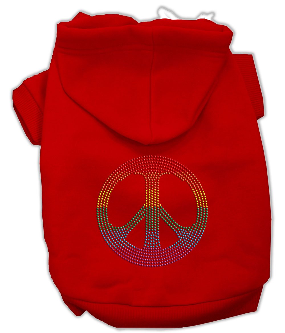 Mirage Pet Products Rhinestone Rainbow Peace Sign Hoodies, Size 12, Red