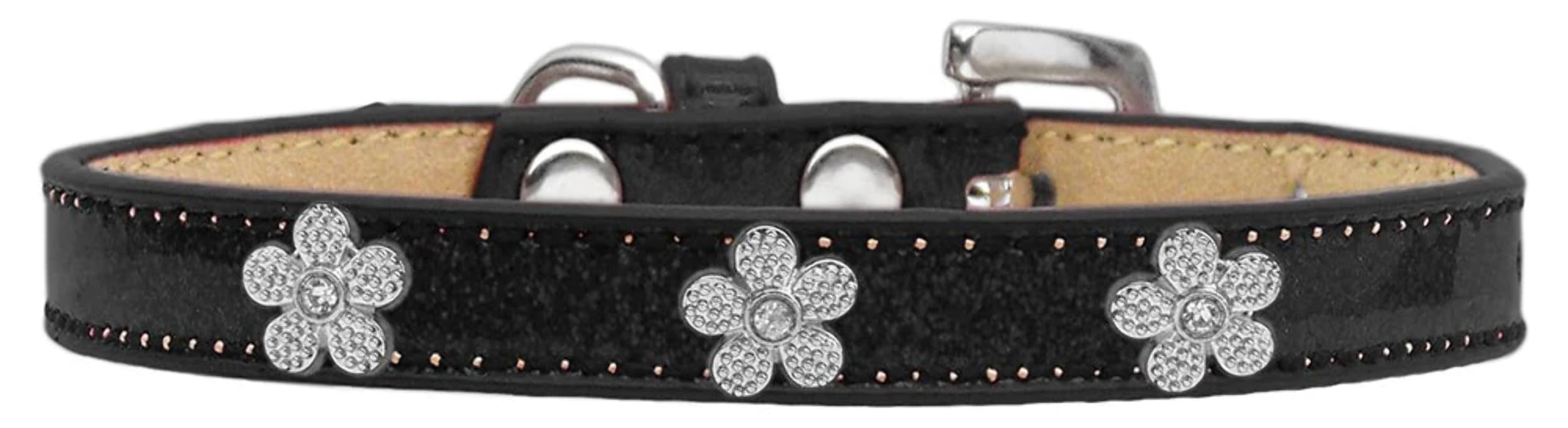 Dog, Puppy & Pet Widget Ice Cream Collar, Silver Flower Gold 12