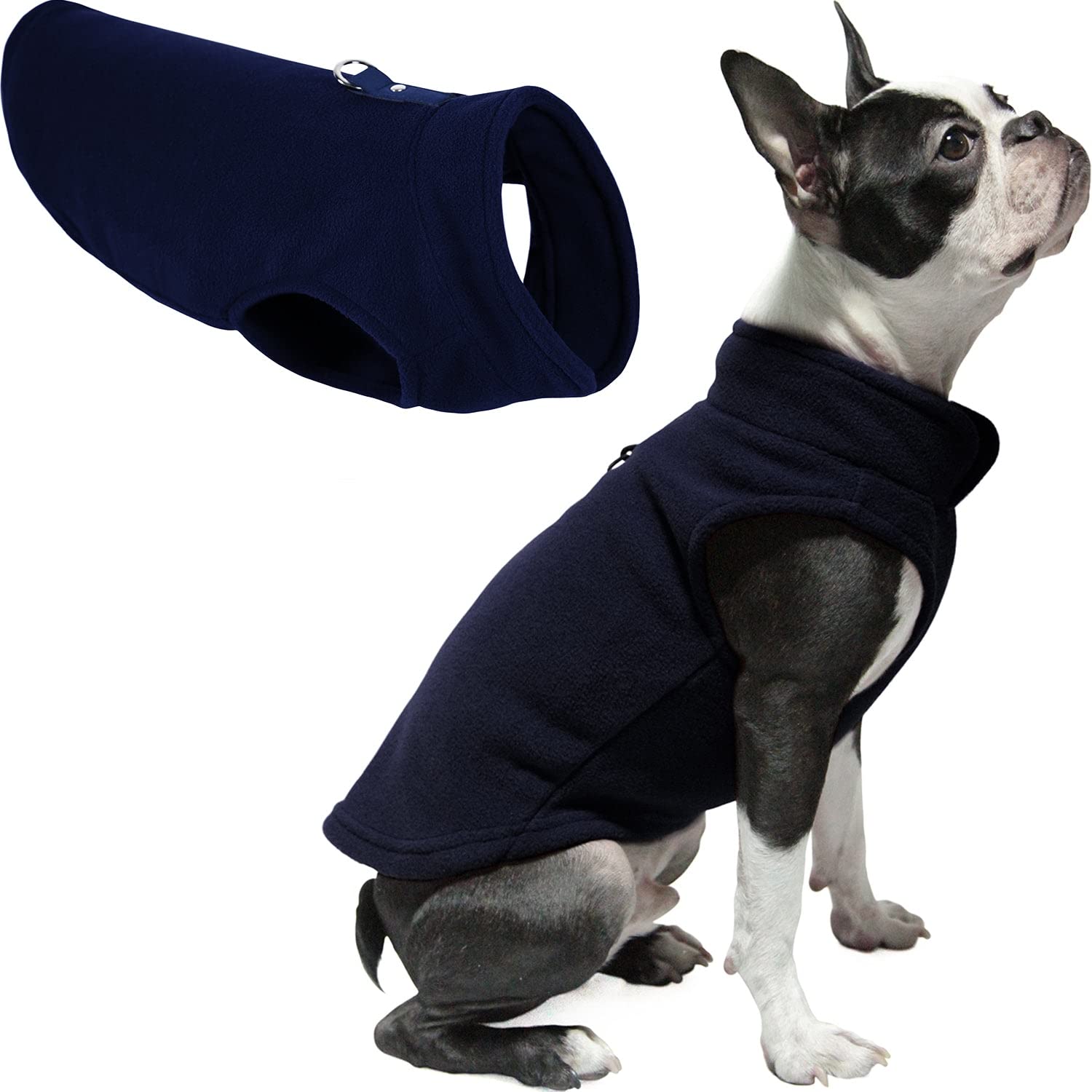 Gooby - Fleece Vest, Small Dog Pullover Fleece Jacket With Leash Ring, Navy, X-Large
