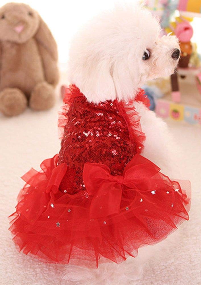 Marupet Fashion Sweet Puppy Dog Blingbling Princess Skirt Pet Dog Lace Cake Camisole Tutu Dress Red Xl
