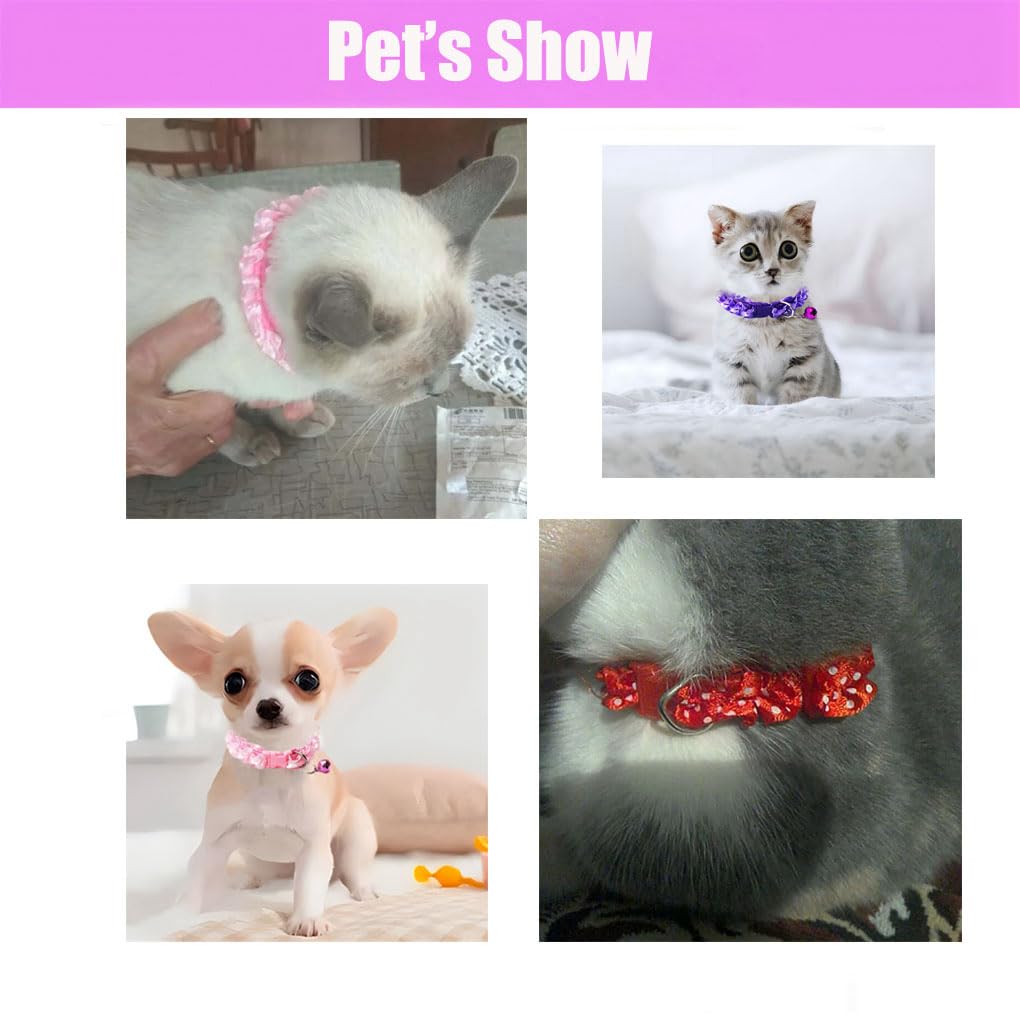 Red Pet Collar Bells, Small Cat Collar With Bell Puppy Collar Girl Lace Adjustable For Xxs Xs Small Pet Dogs Cats Animal Litter