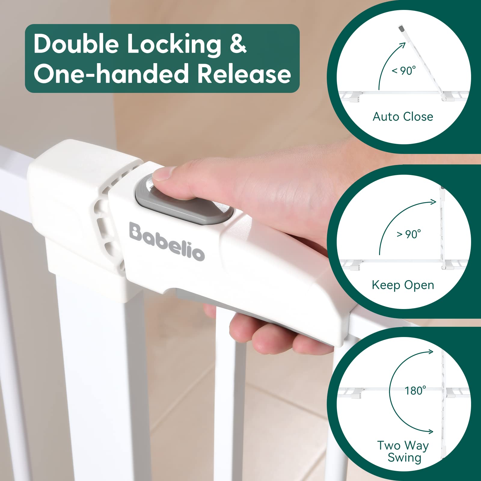Babelio Metal Baby Gate, 29-48?Auto Close Easy Install Pet Gate, Extra Wide Walk Thru Child Safety Gate, Pressure Mounted Dog Gate For Doorways & Stairs, With Y Spindle Rods, White