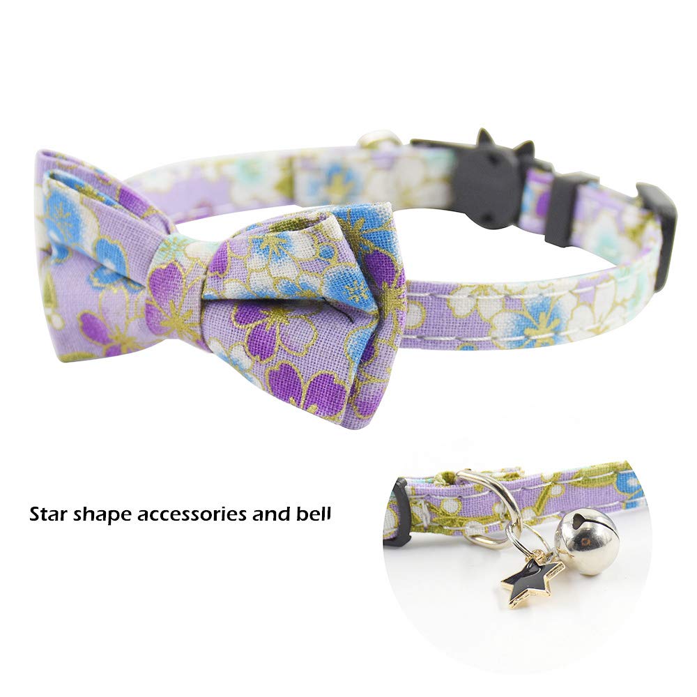 Bowtie Cat Collars Breakaway With Bell, Adjustable Cute Kitty Collars Safety Buckle Kitten Collar For Cat Puppy 7.5-11In (22)