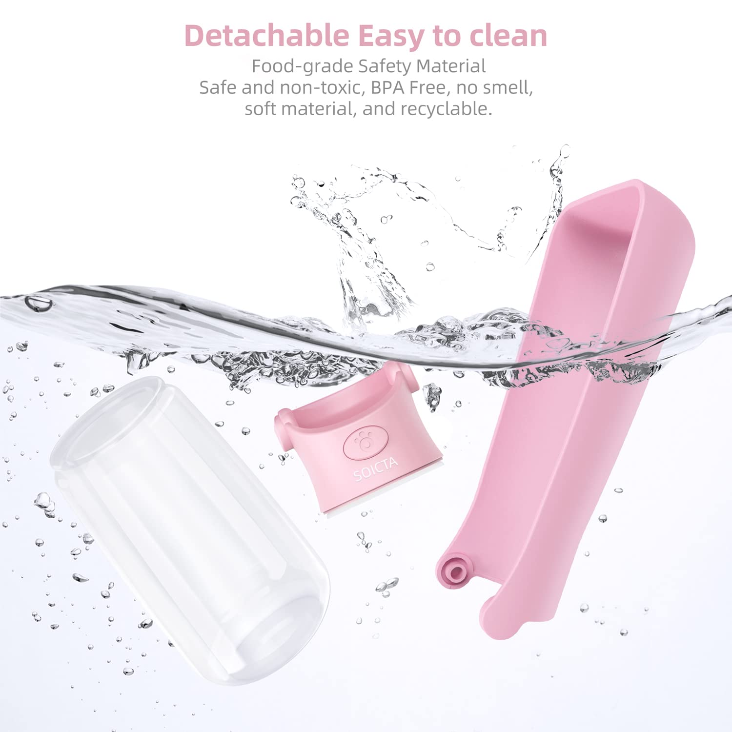 SOICTA Portable Dog Water Bottle Dispenser 19OZ - Foldable Pink Pet Water Bottle for Small Medium Large Dogs