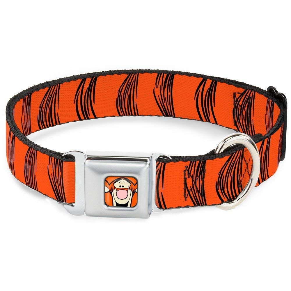 Dog Collar Seatbelt Buckle Tigger Stripes Orange Black 9 To 15 Inches 1.0 Inch Wide