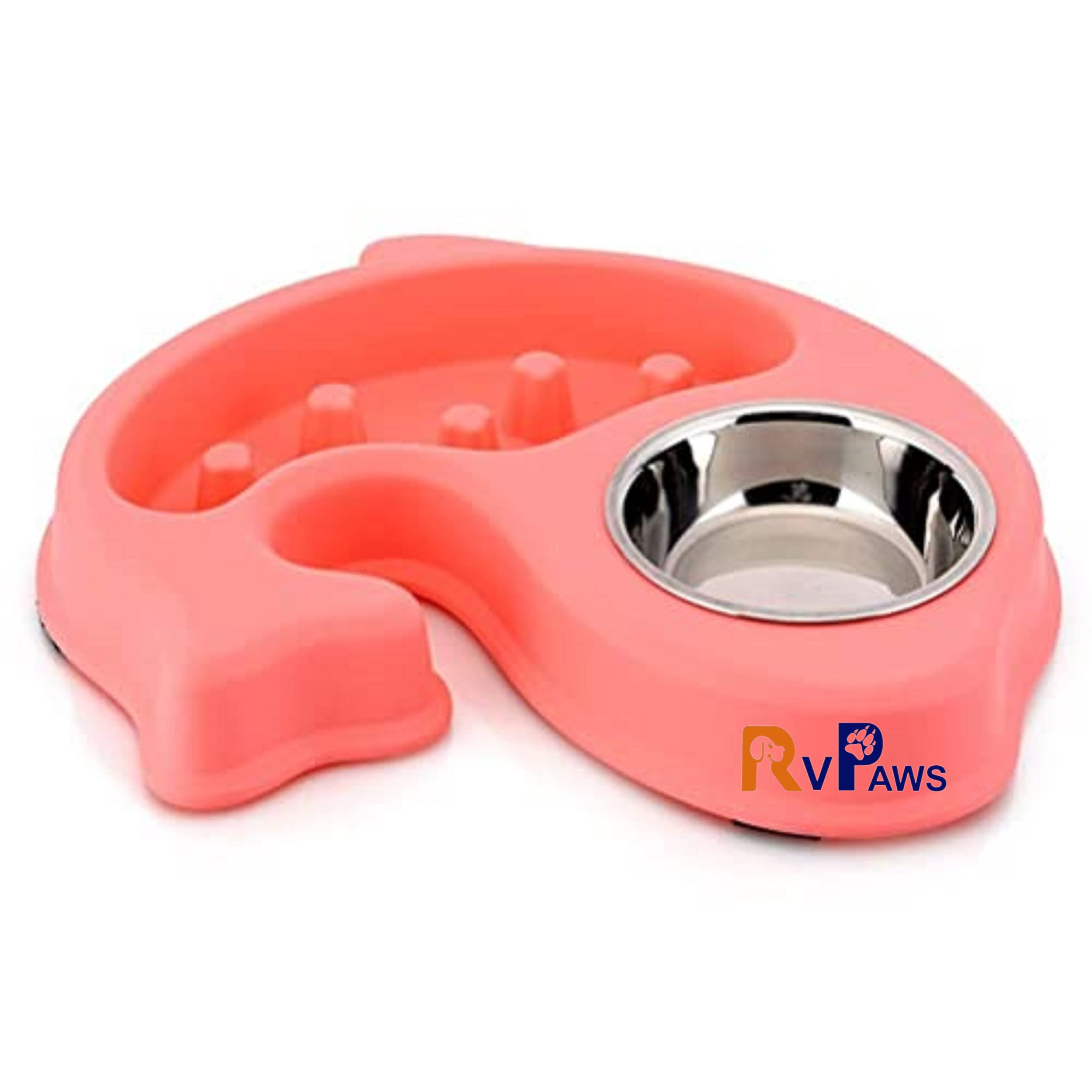 Rvpaws Dog Feeder, Pet Dog Cat Anti Choke Food Water Bowl Large& Small Animal Food Slow Feeder Fish Shape Design(MultiColor)