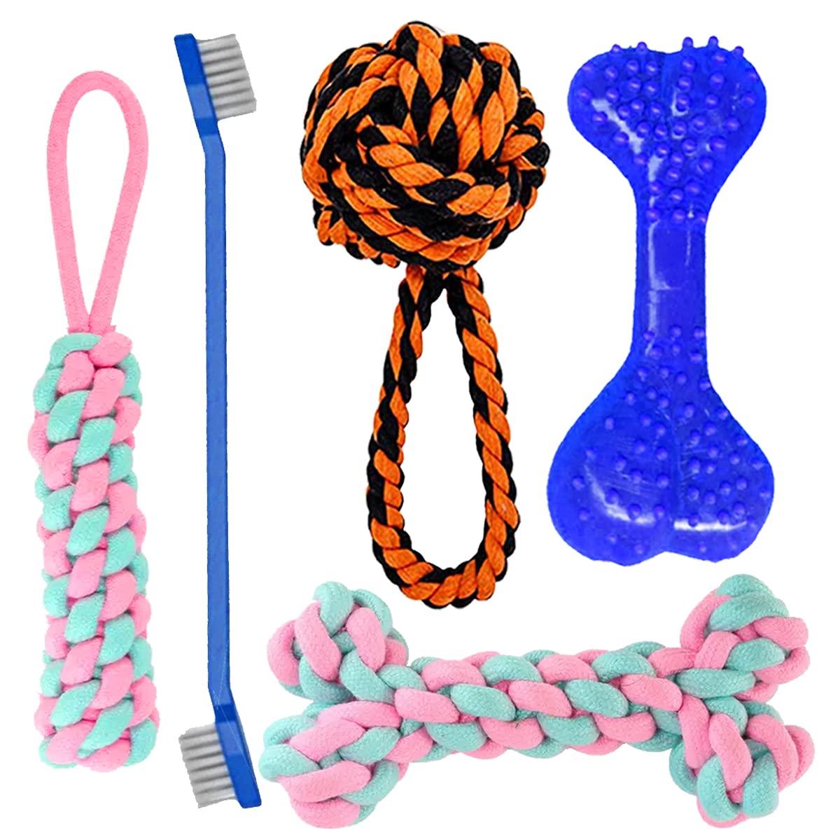 Youhavedeal Dog Chew Toys Combo Puppy Teething Rope Toy For Small To Medium Pet Set With Free Toothbrush  Pack Of 5