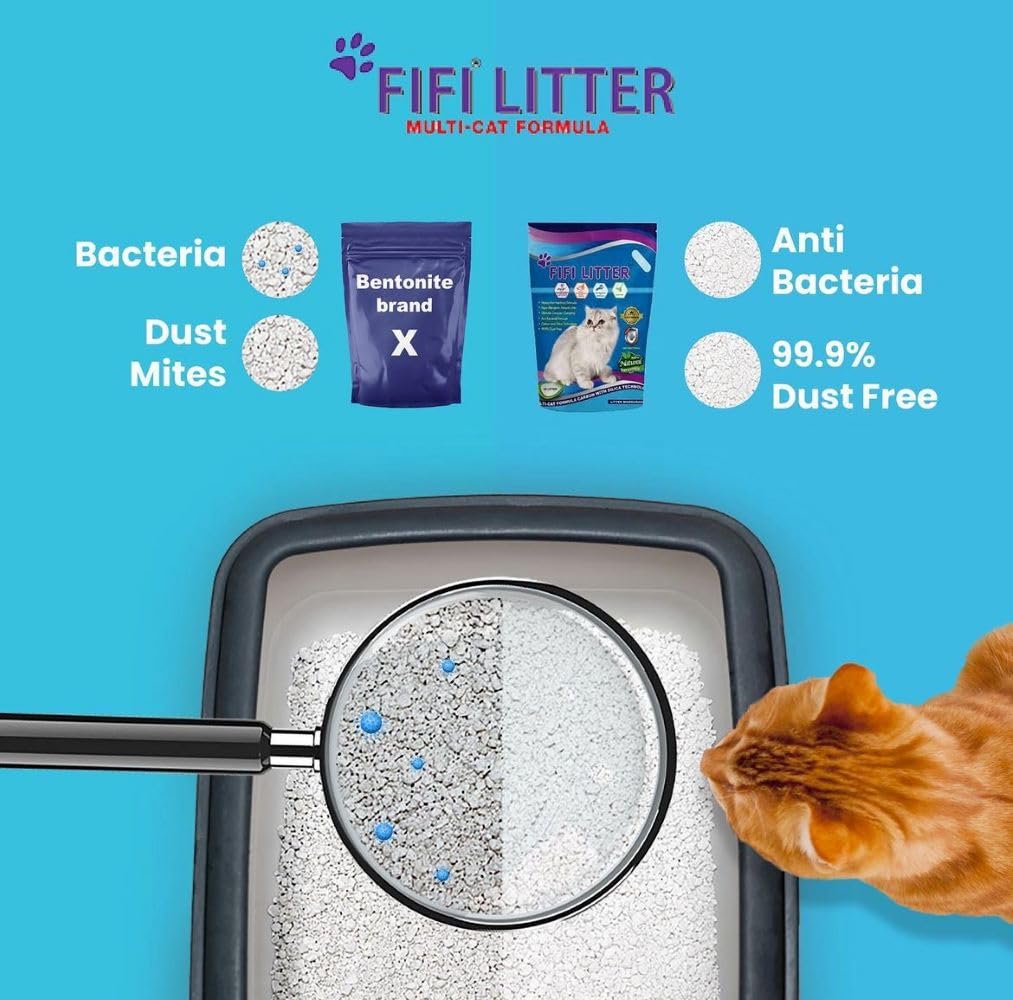Fifi Litter 15-Lbs. All Natural,Premium Multi-Cat Formula,Bentonite/Carbon/Silica, Hypoallergenic,Quick Clumping,99.9% Dust Free
