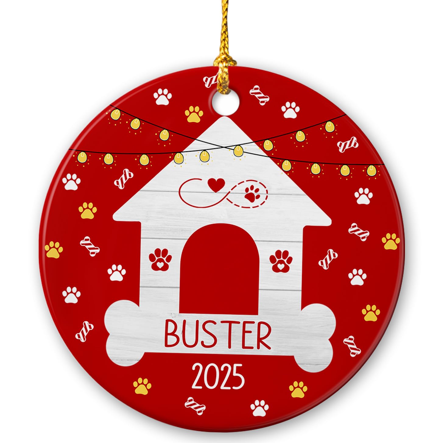 Personalized Dog Memorial Ceramic Ornament, Dog Paw Print Ornament, Pet Memorial Ornament, Custom Puppy'S First Christmas Ornament With With Name & Year, Dog'S 1St Xmas Ornaments, Dog Lover Ornaments