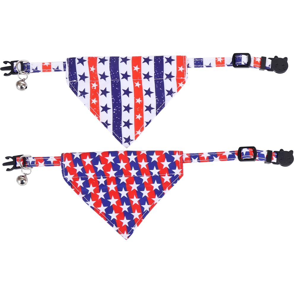 Lamphyface American Flag Cat Collar With Bell Bandana Star Adjustable 4Th Of July Breakaway Cat Kitten Collars For Independence
