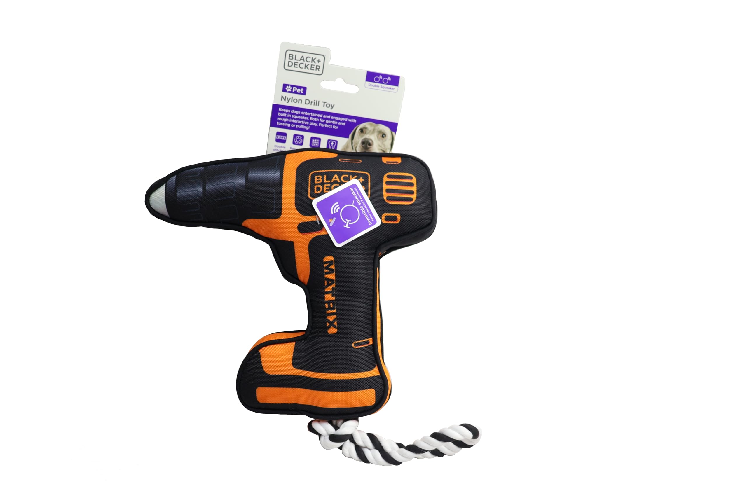 Black And Decker Squeaker EcoWare Plush & Rope Dog Toy (Drill Machine Nylon) Is A Delightful And Interactive Toy Designed To Pl