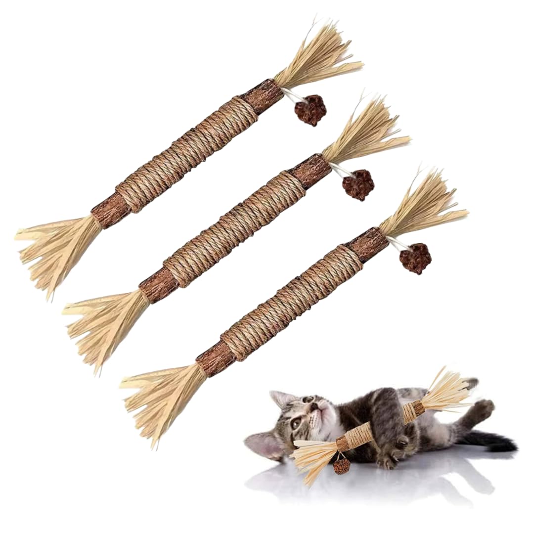 Urban Pet Gallery Silvervine Stick For Cats With Sisal Rope And Gall Fruit, Natural Catnip Alternative, Cat Chew Toy Set Of 3 Si