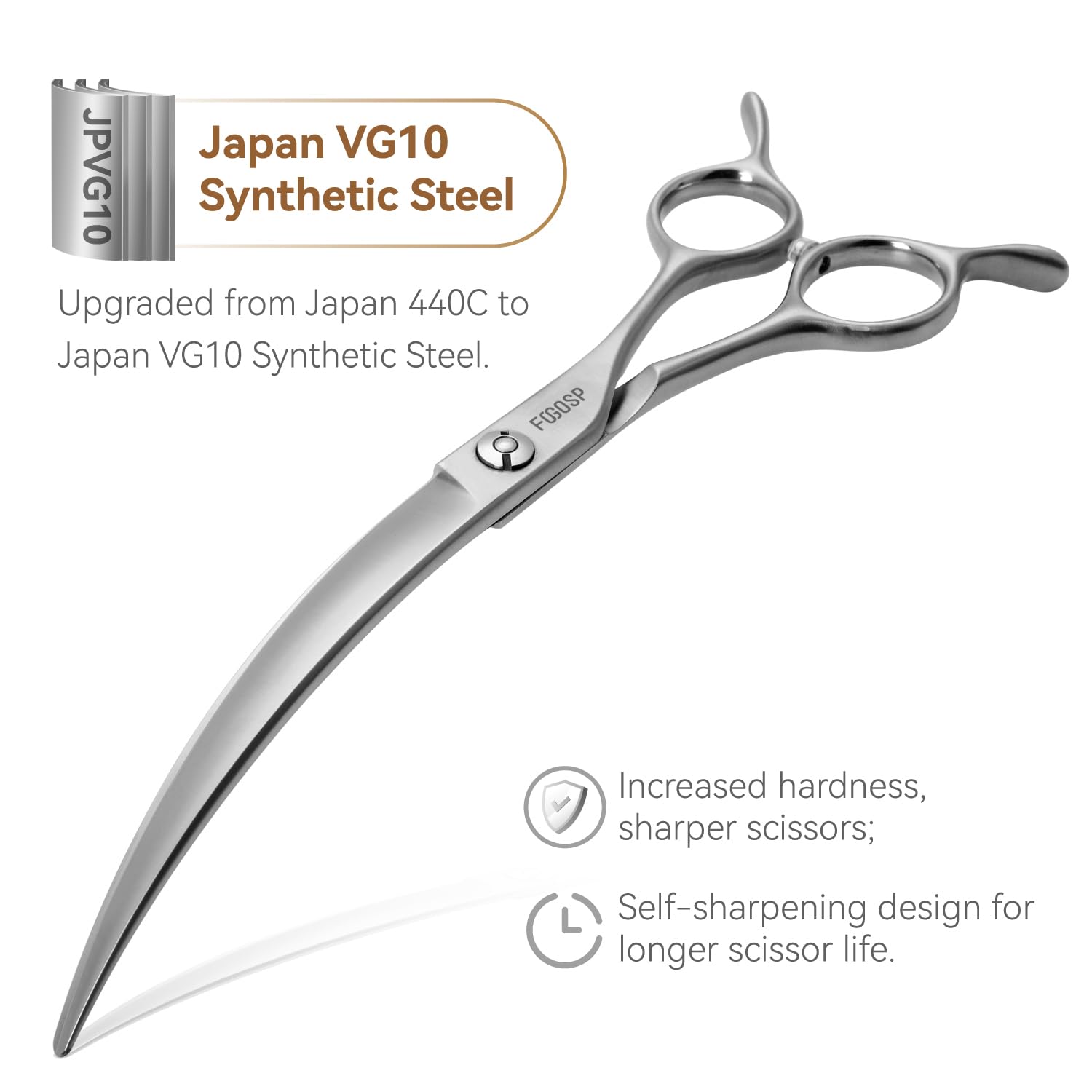 Fogosp Professional 45Curved Grooming Scissors For Dogs 7.0 In Big Arc Curved Shears For Professional Groomer Japan Vg10 High-Ca
