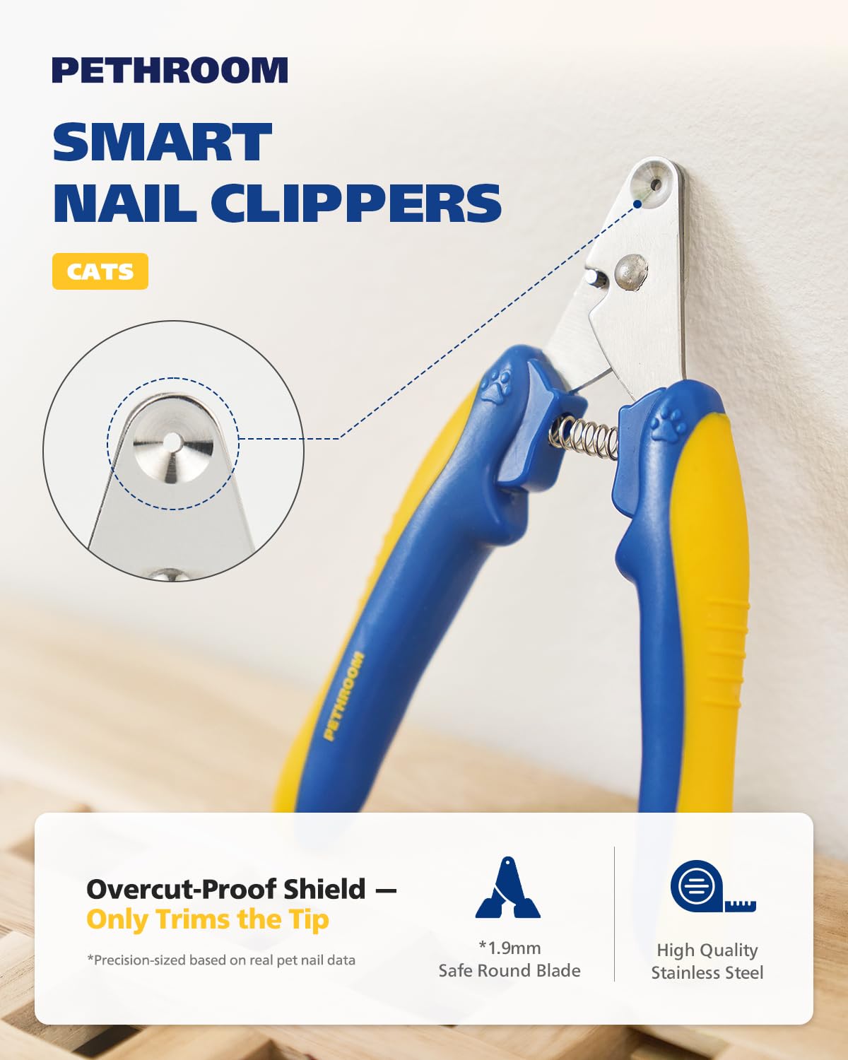 [PETHROOM] Cat Nail Clipper Trimmer for Indoor Cats with Circular Cut Hole (2mm) | Premium Sturdy Stainless Steel Blade Cat Claw