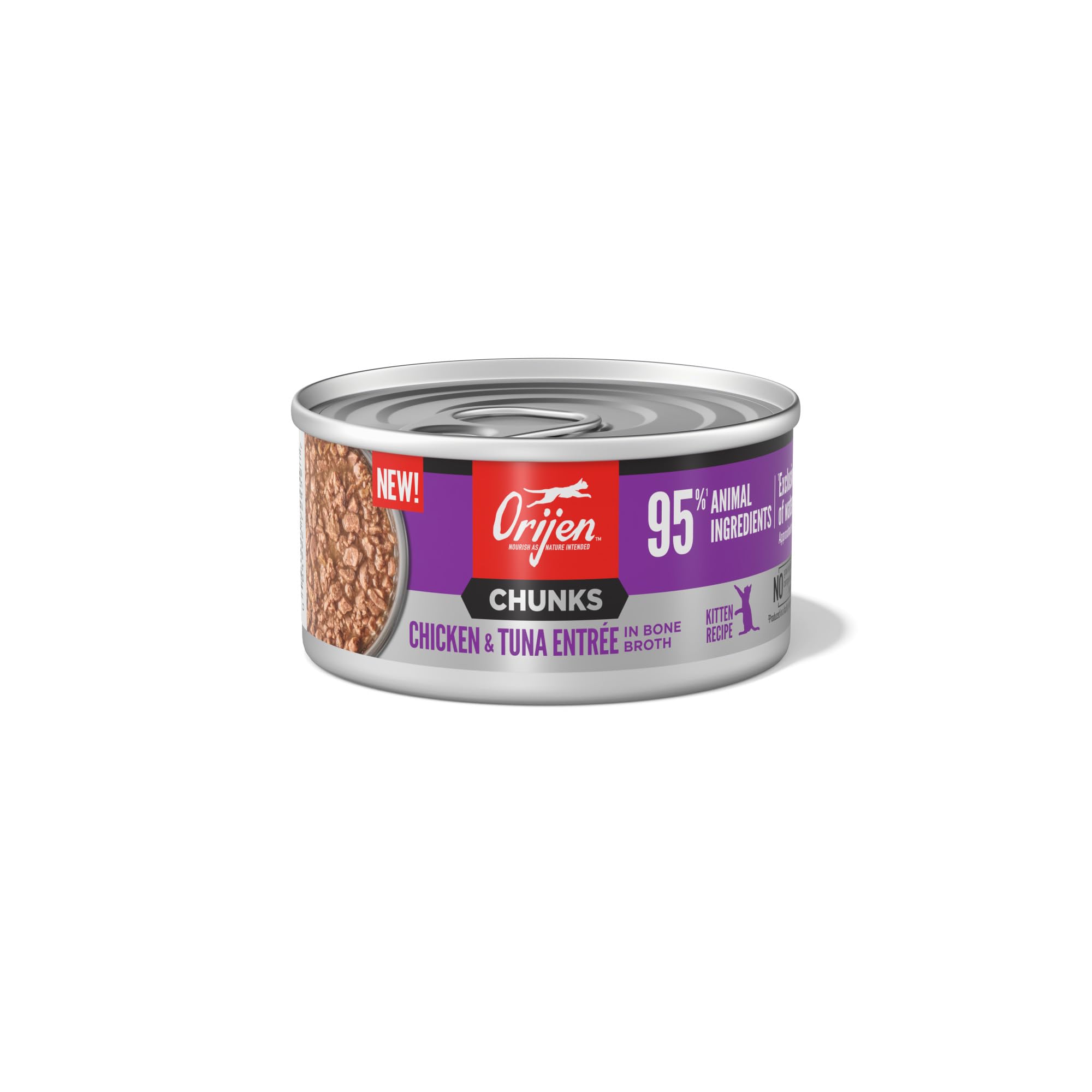 ORIJEN Chunks & Shreds Wet Cat Food Chicken and Tuna Kitten Entr  e 3oz Cans (12 Count)