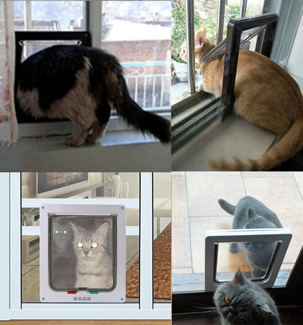 Ceesc Large Cat Door (Outer Size 11' X 9.8'), 4 Way Locking Cat Door For Windows & Sliding Glass Door, Weatherproof Cat Flap Door For Cats & Doggie With Circumference < 24.8'