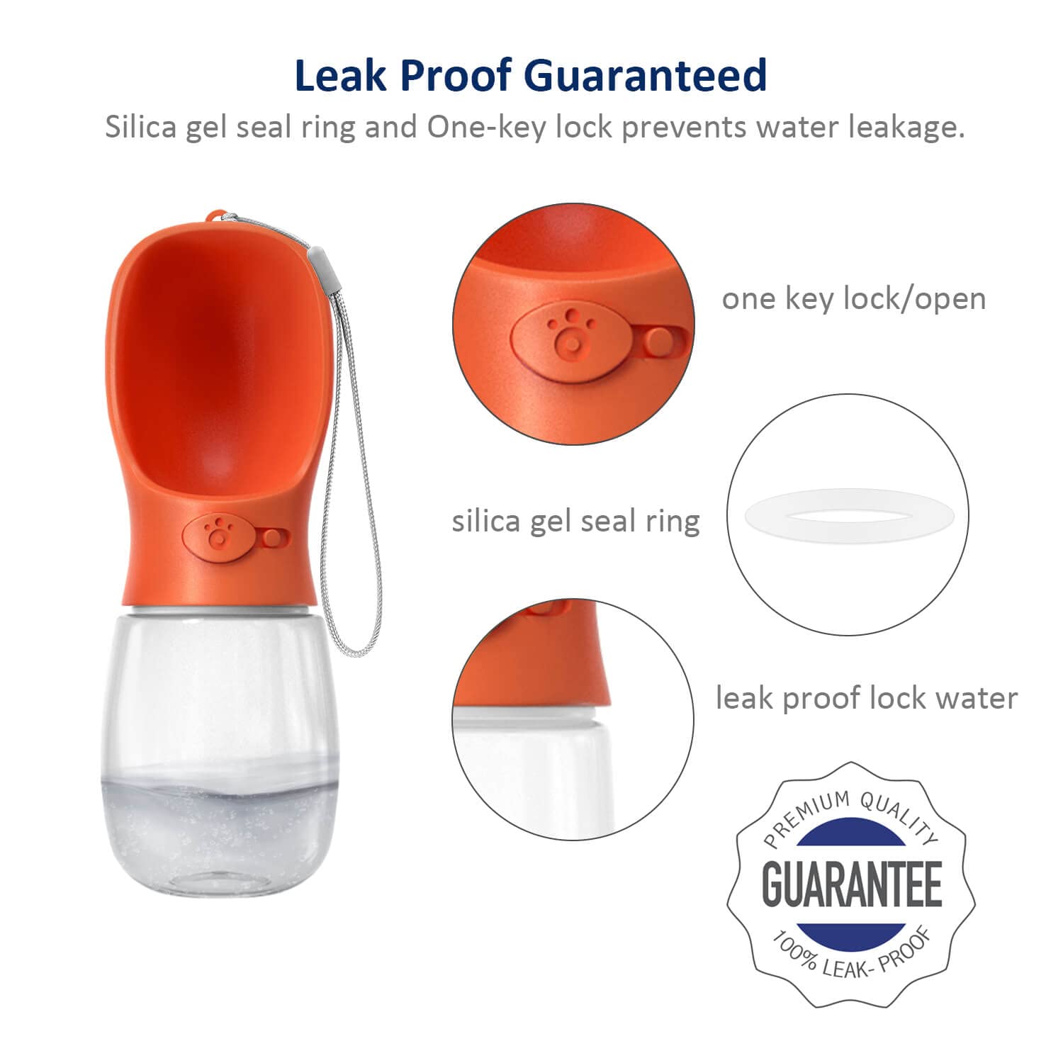 WePet Portable Dog Water Bottle, 12 oz Leak Proof Dispenser, Food Grade Plastic, Ideal for Outdoor, Hiking, Travel - Orange