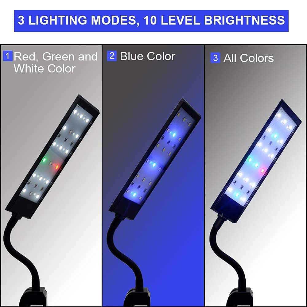 Varmhus Fish Tank Clip On Light, Rgb Clamp Aquarium Light Fish And Plant Aquarium Lighting With Timer Dimmer For Sunrise And Sunset (7W)