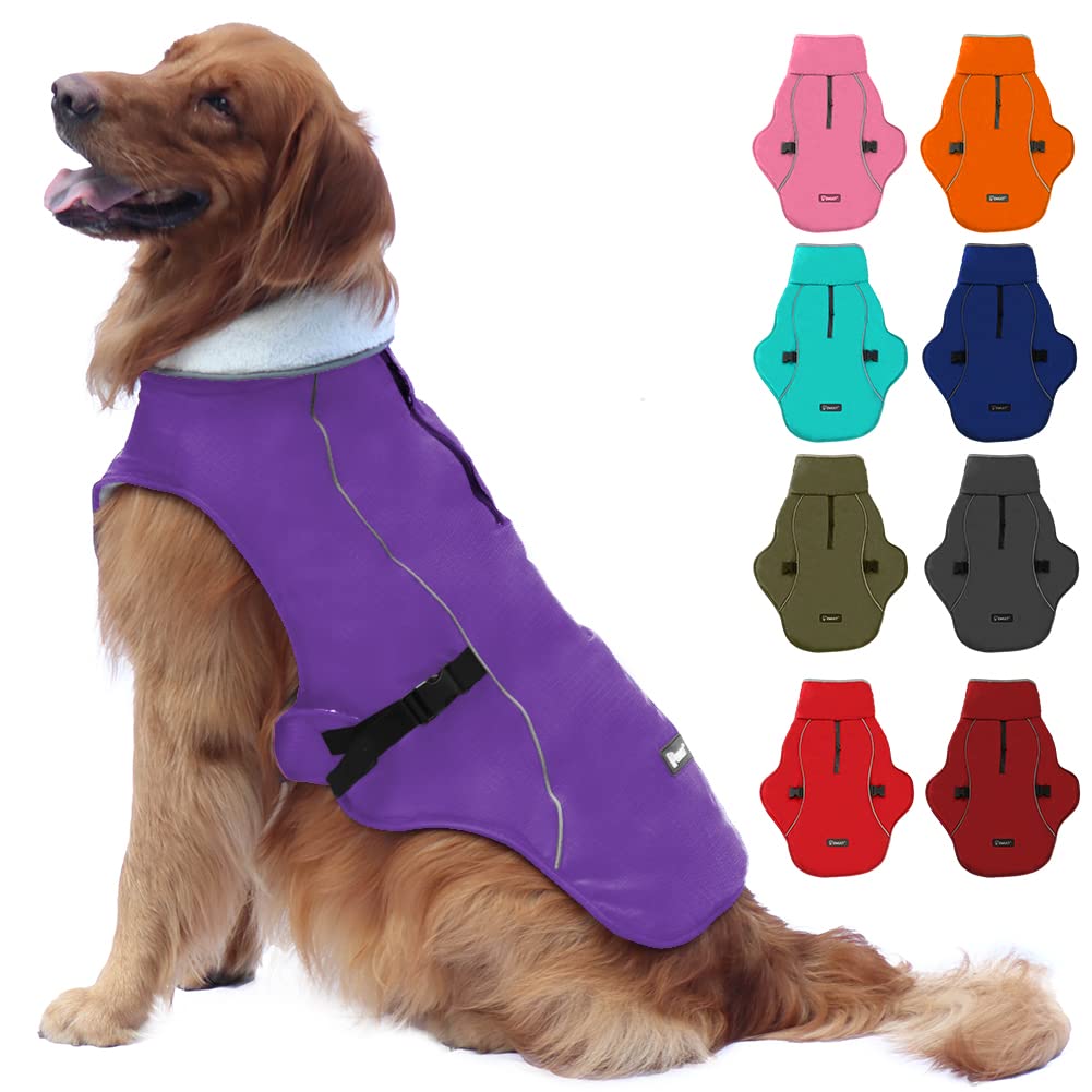 EMUST Dog Coat Winter, Waterproof Dog Snow Jacket for Winter, Adjustable Small/Medium/Large Dog Coat/s for Winter, Purple, L