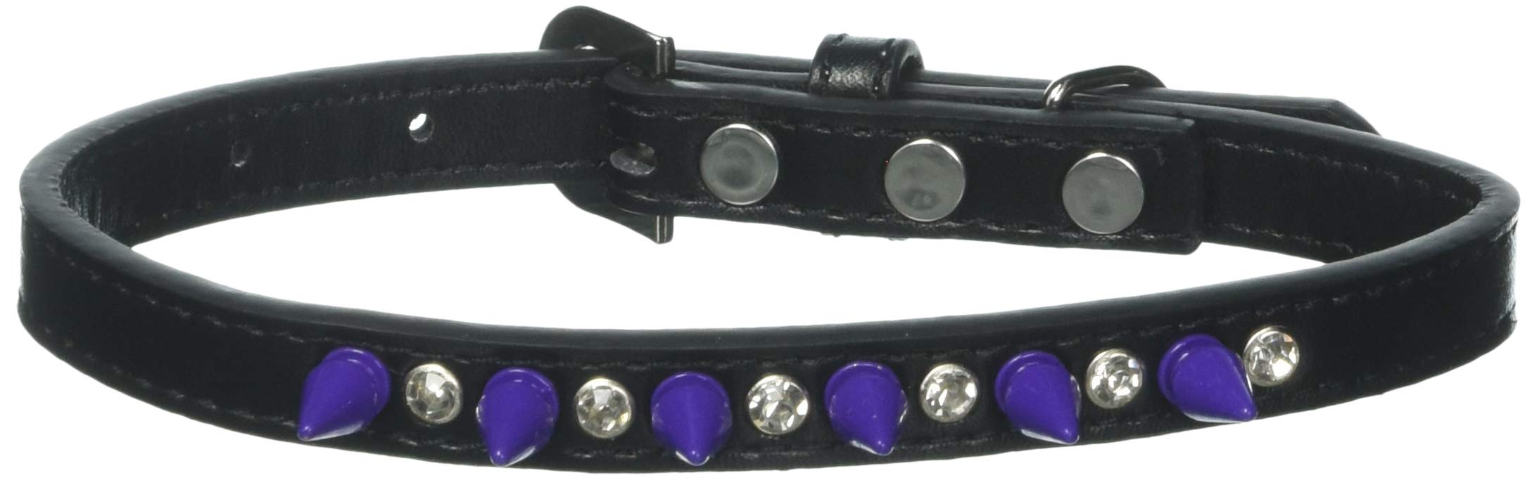 Pet and Dog Spike Collar, "Clear Crystals & Purple Spikes” Black 16