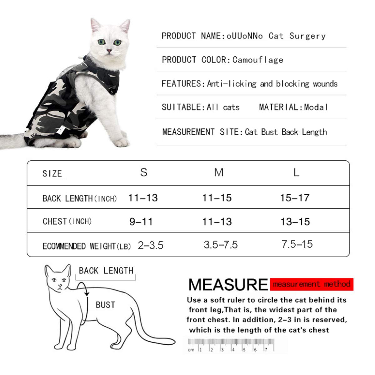 Ouuonno Cat Wound Surgery Recovery Suit For Abdominal Wounds Or Skin Diseases, After Surgery Wear, Pajama Suit, E-Collar Alterna