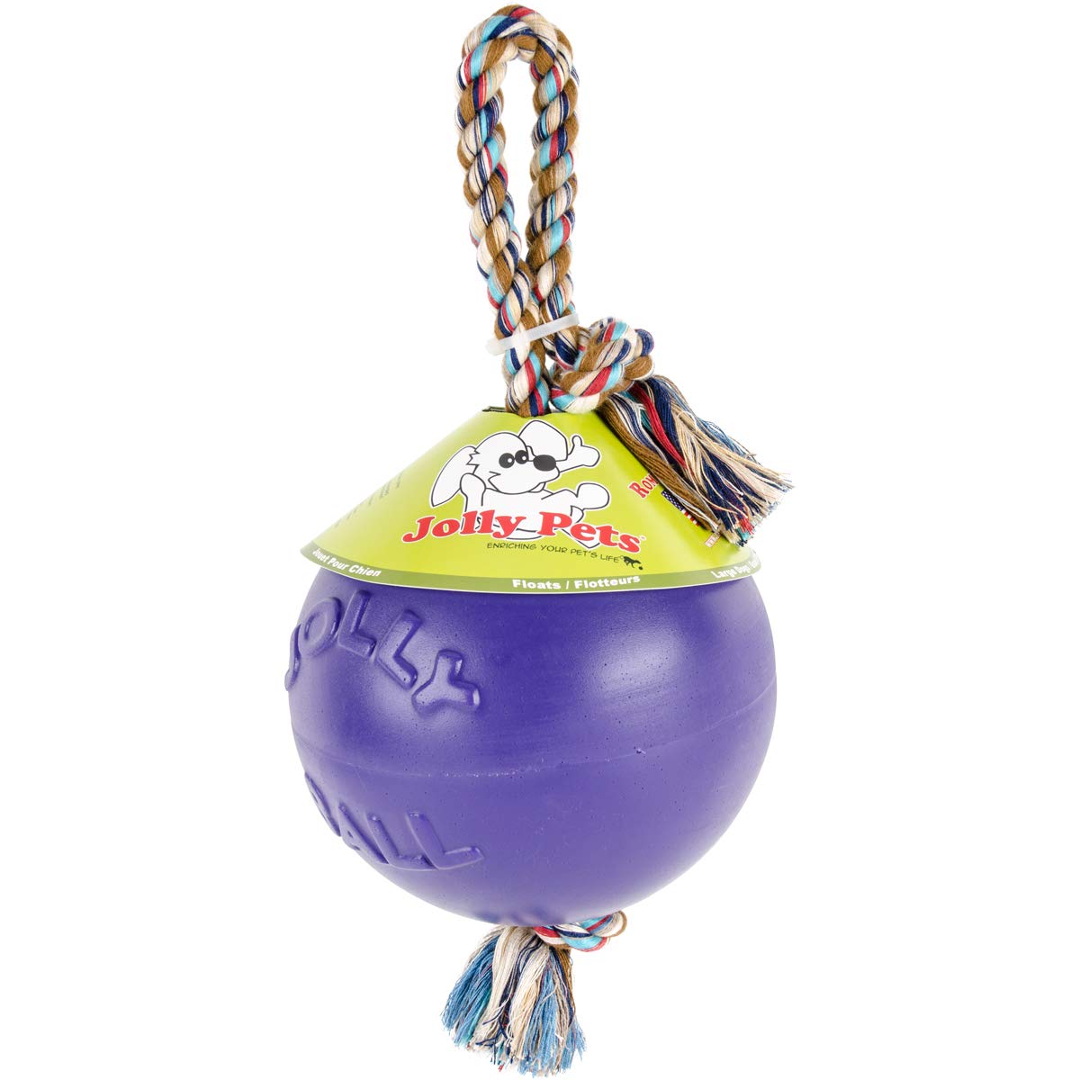 Jolly Pets Romp-N-Roll Rope And Ball Dog Toy, 8 Inches/Large, Purple, Large Breeds