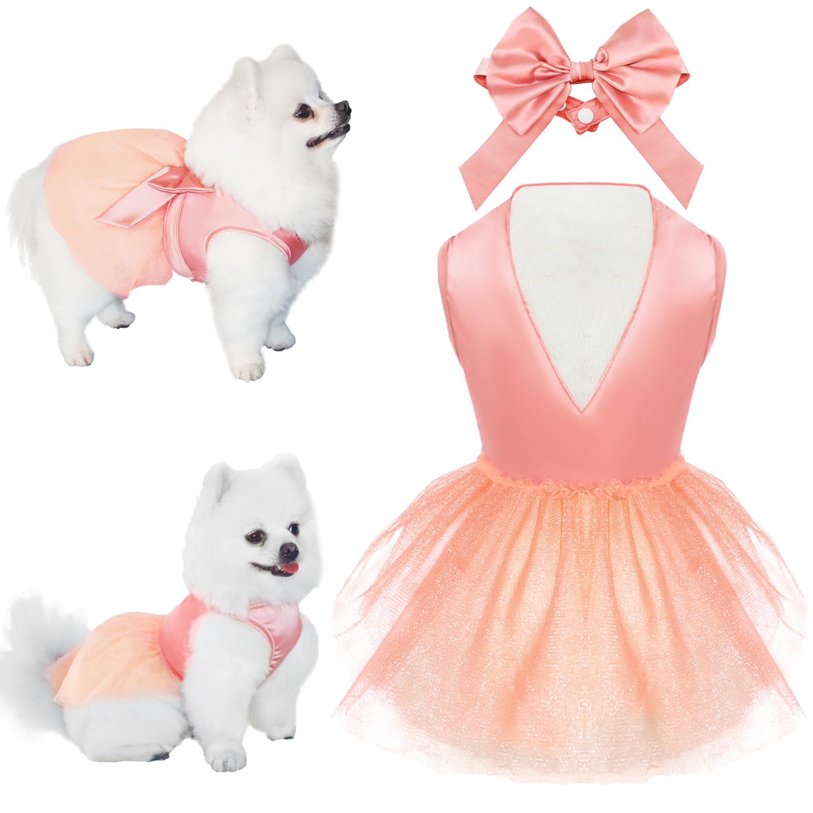 Topkins Summer Girl Silk Tulle Dress, Princess Dog Dress With Bow, Lace Pet Birthday Party Outfit Tutu For Small Dogs, Fancy Pup