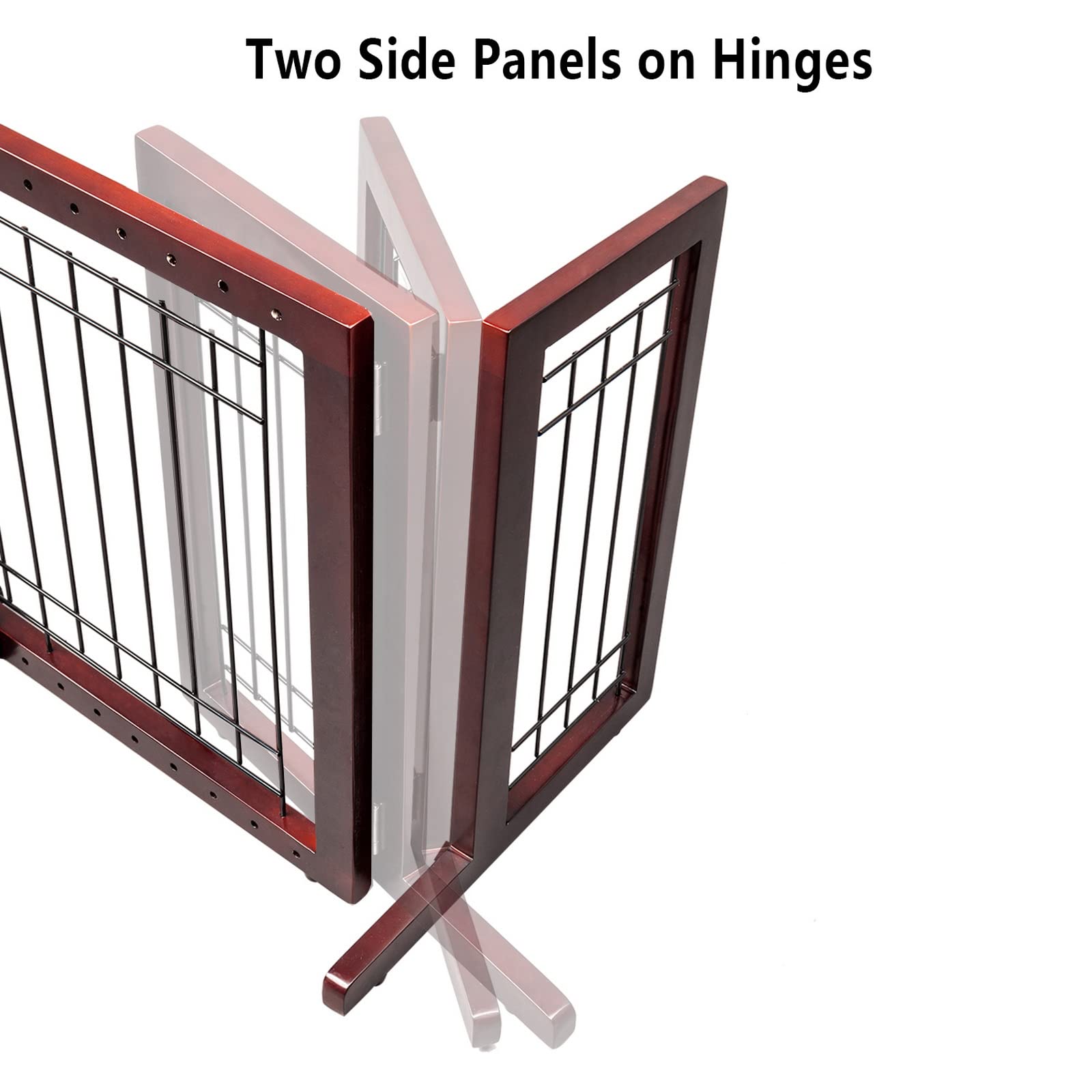Bonnlo Free Standing Dog Gate, Wooden Adjustable Pet Fence, 37"-68" Wide, Cherry, Model BL-DG-003&610, Ideal for Indoor Use