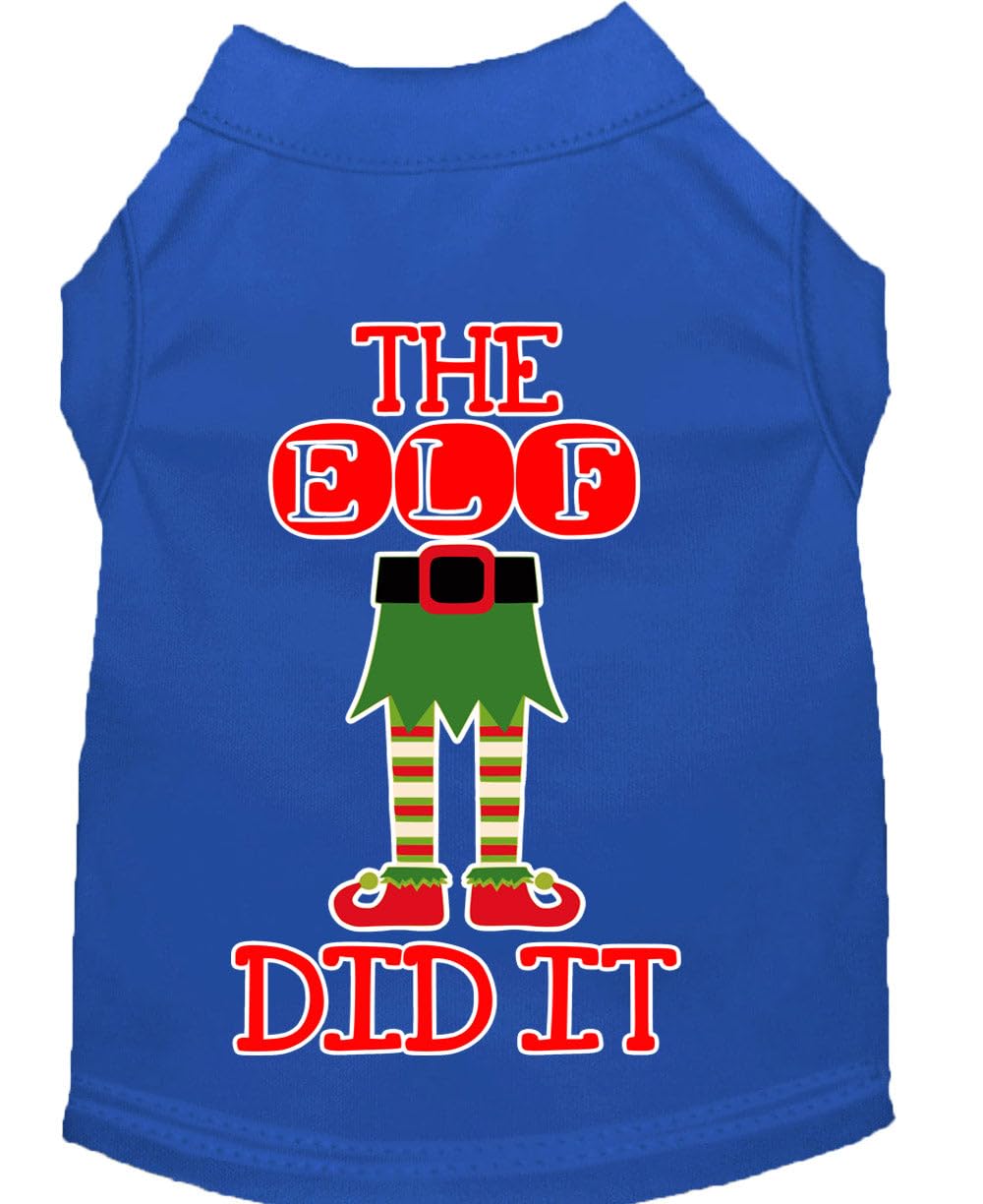 Christmas Pet Dog & Cat Shirt Screen Printed, "The Elf Did It" Blue 3XL (25-35 lbs.)