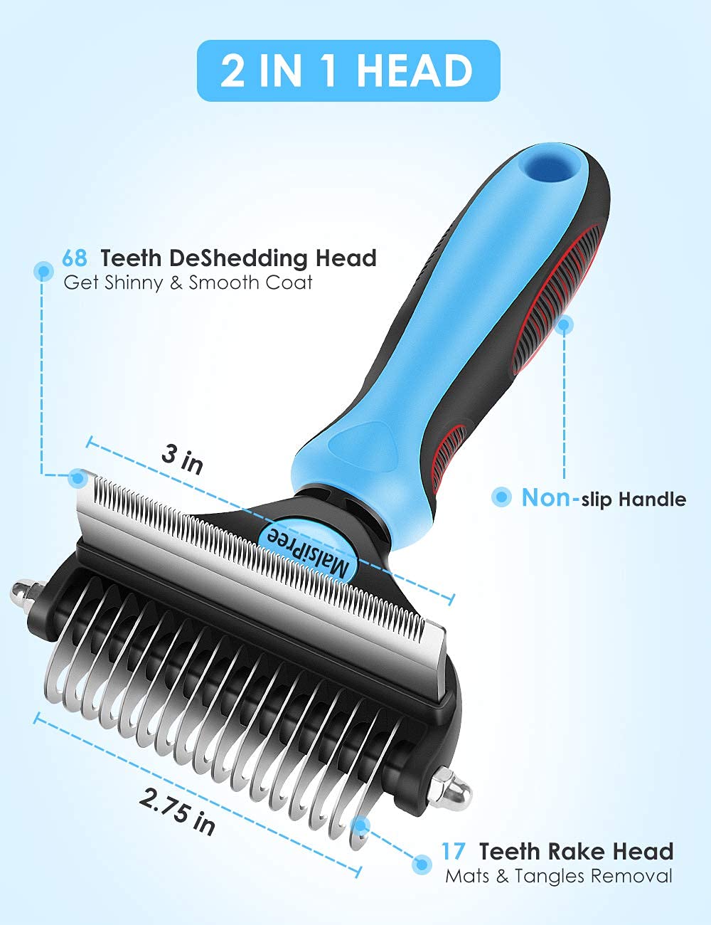 Malsipree Cat Grooming Brush For Shedding- 2 In 1 Deshedding Tool And Undercoat Rake For Long And Short Haired Cats And Small Do
