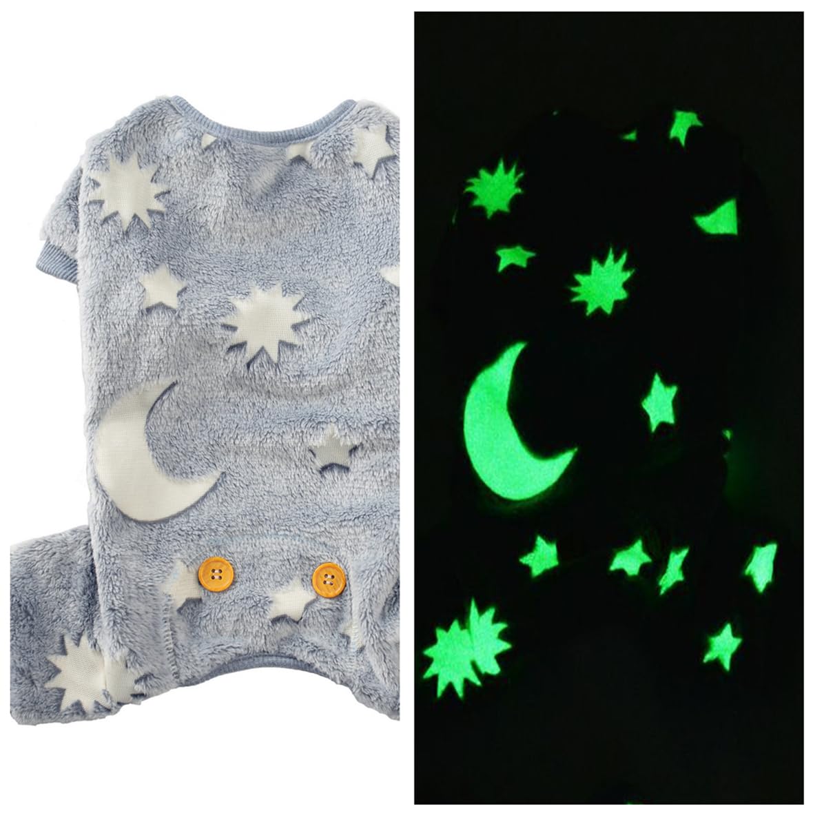 Maigllra Plush Dog Pajamas Glow In The Dark Dog Jumpsuit 4 Legged Onesie For Small Medium Large Dog, Grey Moon Xs