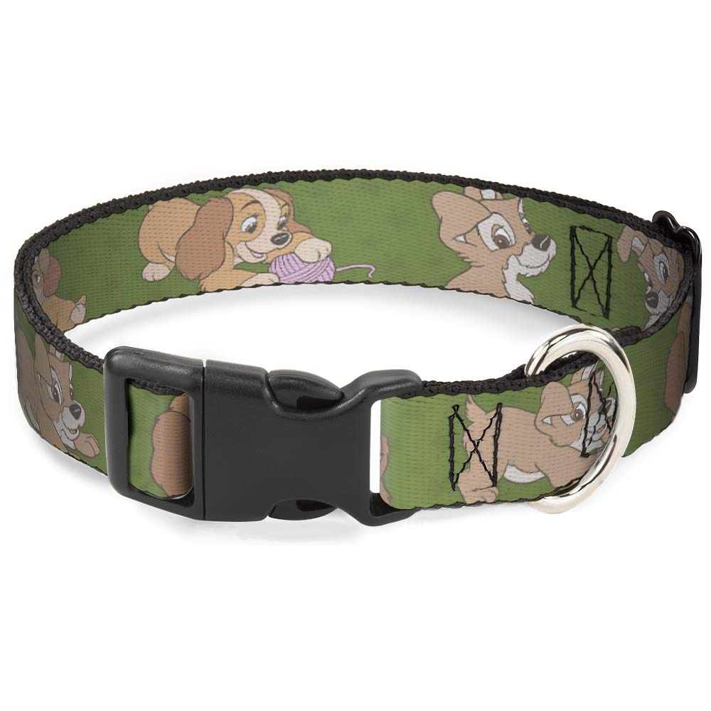 Dog Collar Plastic Clip Lady And Tramp 6 Poses Olive Green 9 To 15 Inches 0.5 Inch Wide