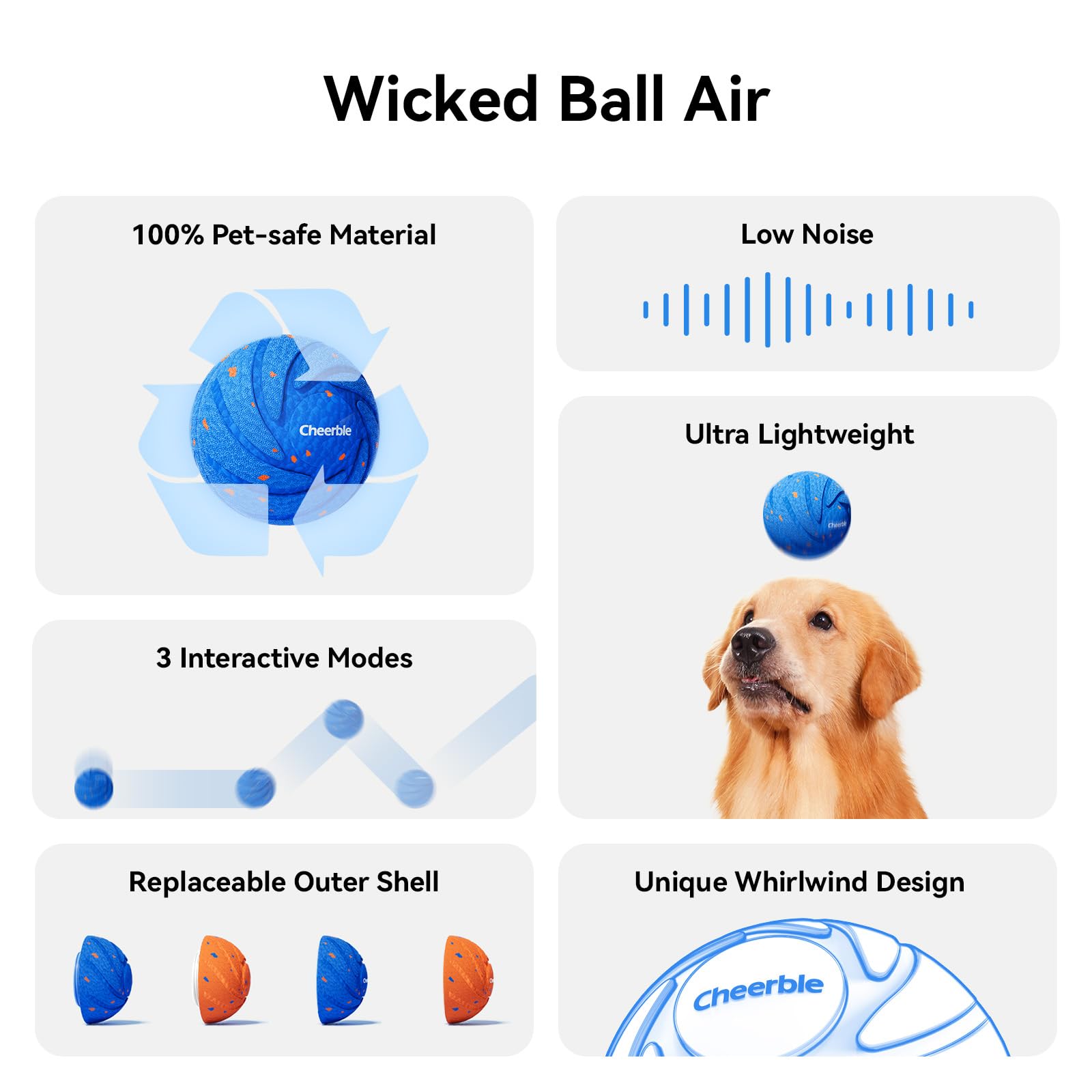 Cheerble Smart Interactive Dog Toy, Wicked Ball Air, Automatic Moving, Bouncing, And Rotating, E-Tpu Material, Ipx7 Waterproof R