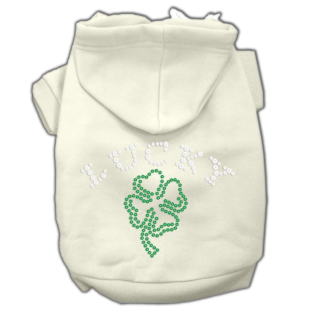Pet, Dog & Cat Hoodie Rhinestone, "Four Leaf Clover Outline" Cream XS (0-3 lbs.)