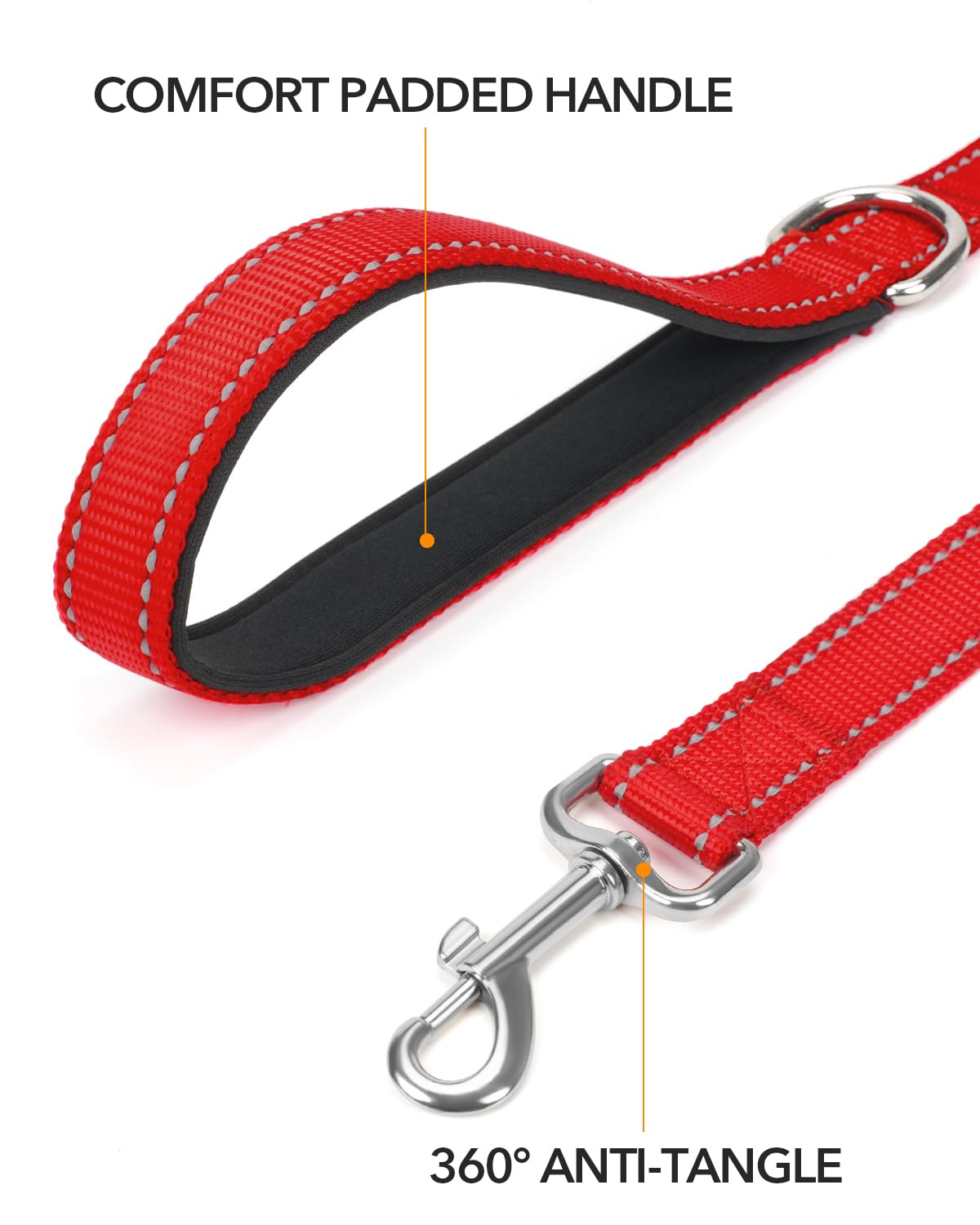 Taglory Nylon Dog Leash 6Ft, Soft Padded Handle Pet Reflective Leashes For Medium Large Dogs Walking & Training, Red