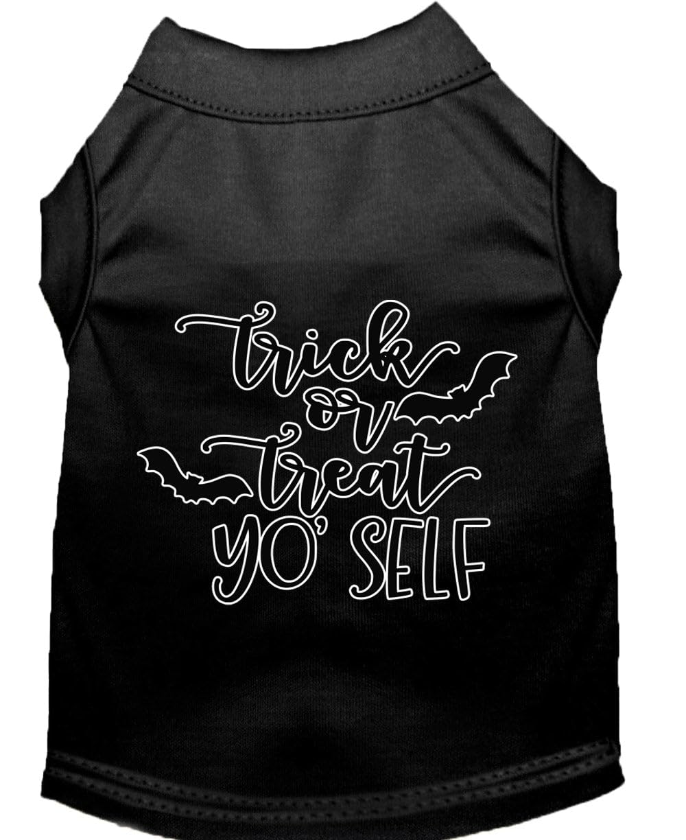 Halloween Pet Dog & Cat Shirt Screen Printed, "Trick Or Treat Yo' Self" Black XS (0-3 lbs.)