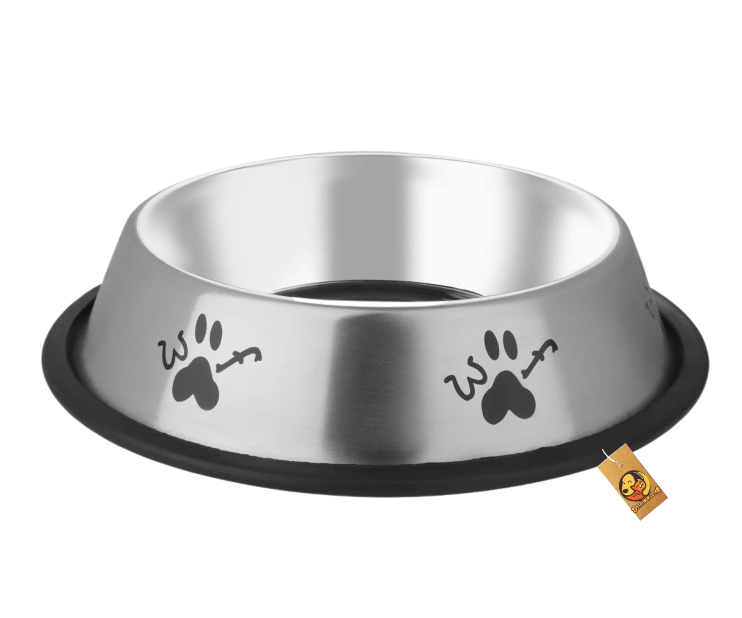 Foodie Puppies Stainless Steel Woof Print Bowl For Dogs, Cats & Any Pets  700Ml, Medium (Slate Silver) I NonSkid Rubber Bottom