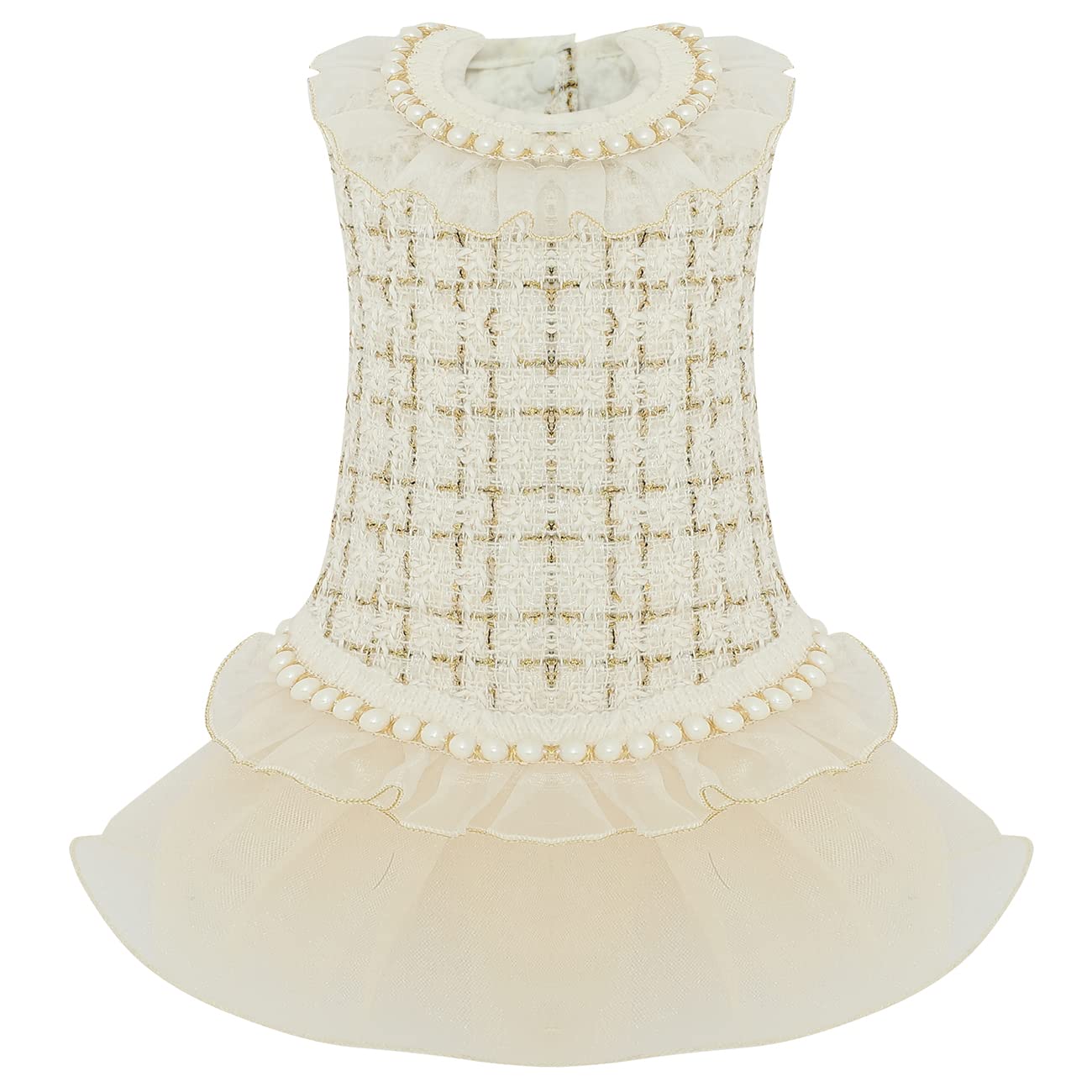 Dog Plaid Dress Lace Tulle Tutu Princess Skirt With Pearls Accessory For Small Girl Dogs Christmas Holiday Wedding Birthday Party (White, Xl)
