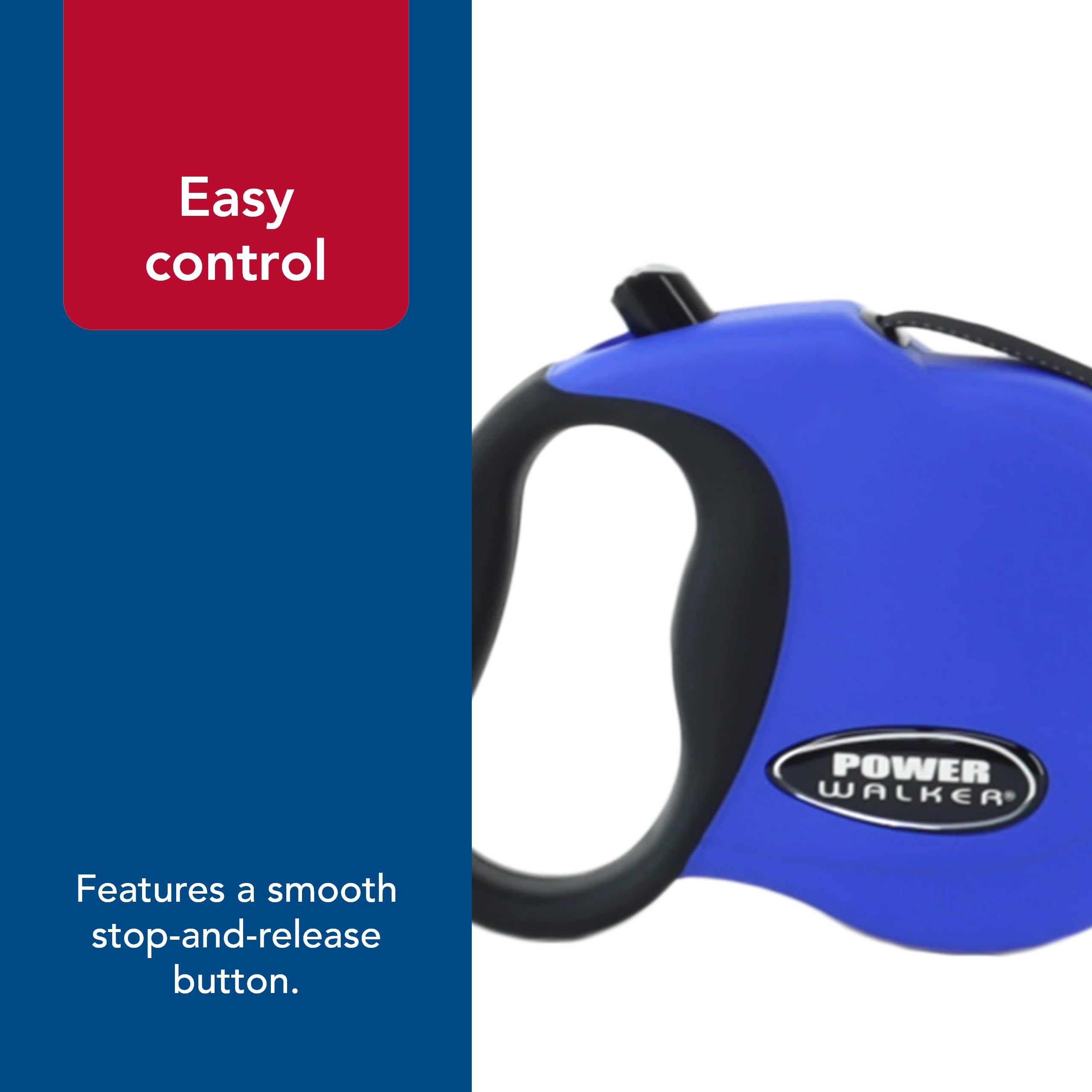 Coastal Pet Power Walker Dog Retractable Leash - Reflective Dog Leash - Stop-And-Release Control Button - Comfort Grip Handle - Blue - Large