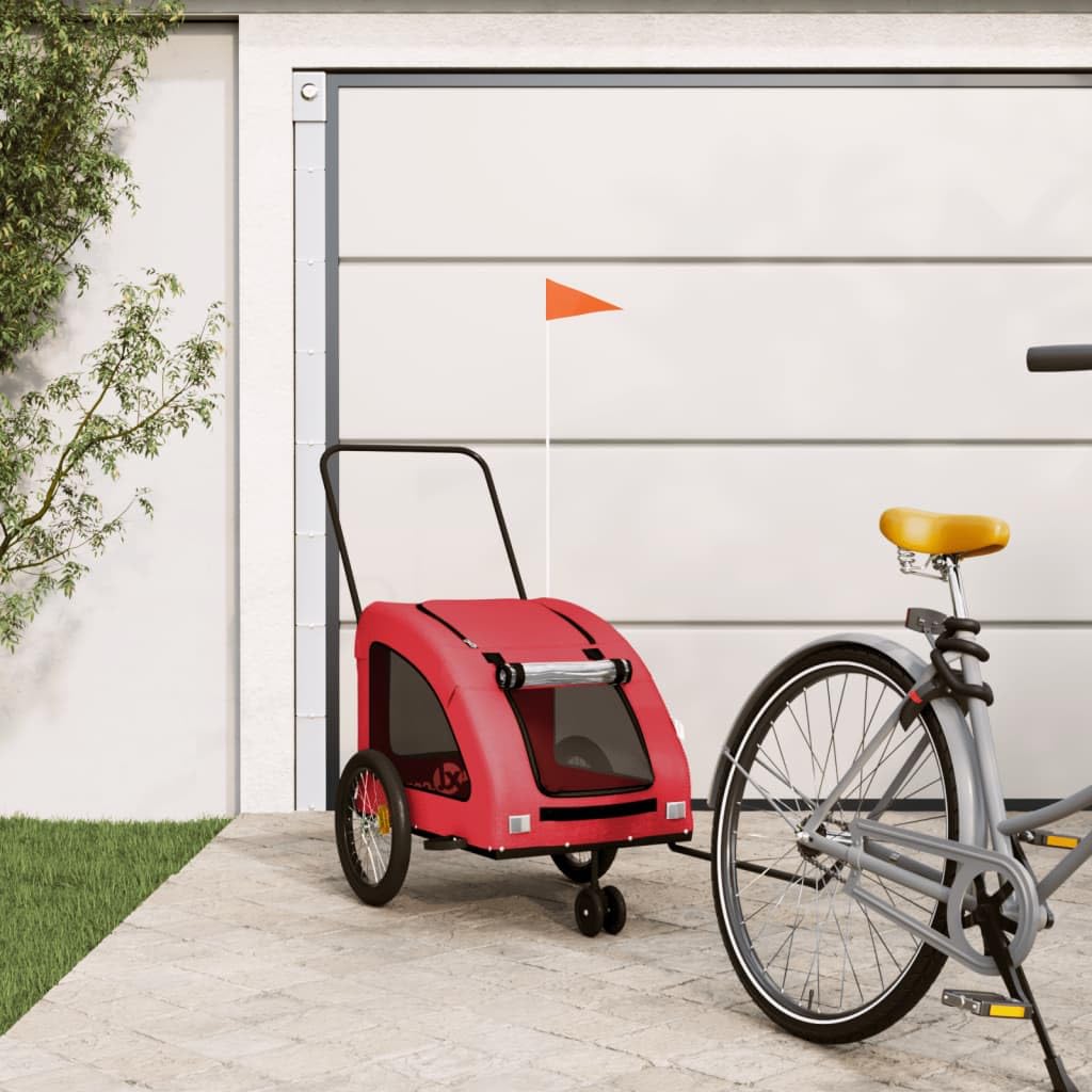 vidaXL Red Pet Bike Trailer with Oxford Fabric & Iron Frame - Versatile Pet/Cargo Carrier with Reflective Elements and Air Circulation for Increased Safety and Comfort 53.9x26.8x28.3