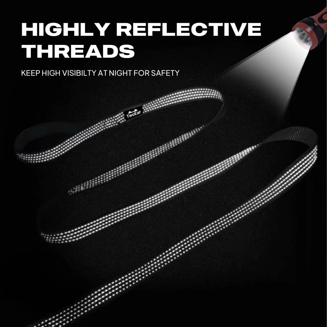TwoEar 6FT Reflective Dog Leash, Heavy Duty Nylon with Padded Handle, Black for Small, Medium, and Large Dogs