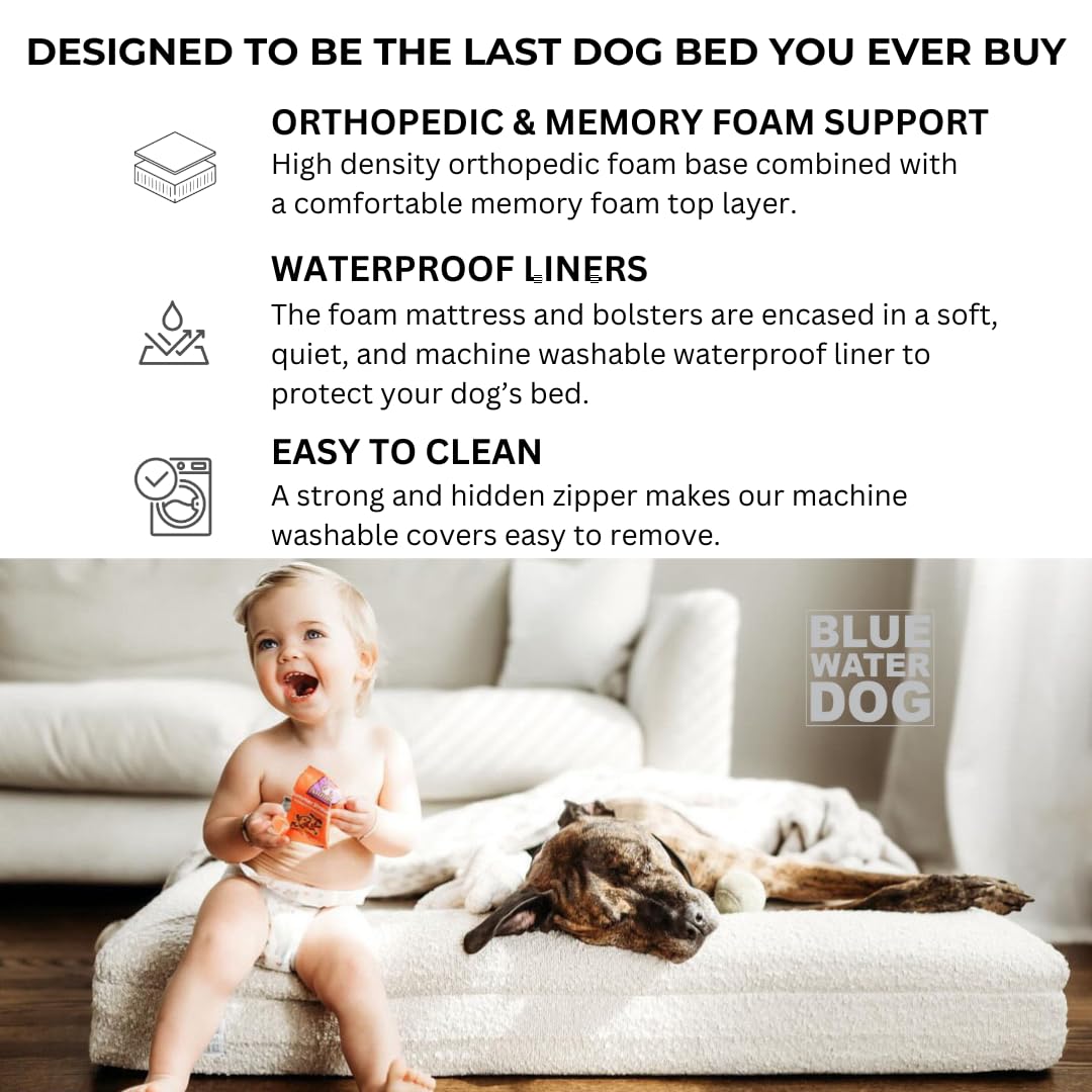 Bluewater Dog Luxury Boucle Orthopedic Memory Foam Dog Bed With Waterproof Liner And Machine Washable Cover With Ykk Zippers (Sm